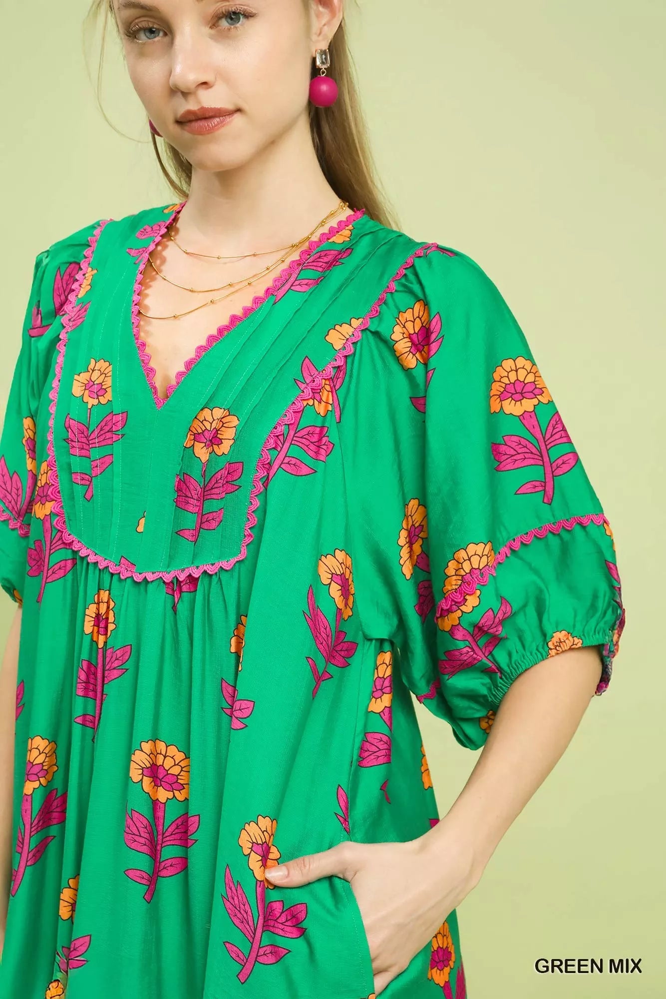 Umgee Floral Print Midi Dress