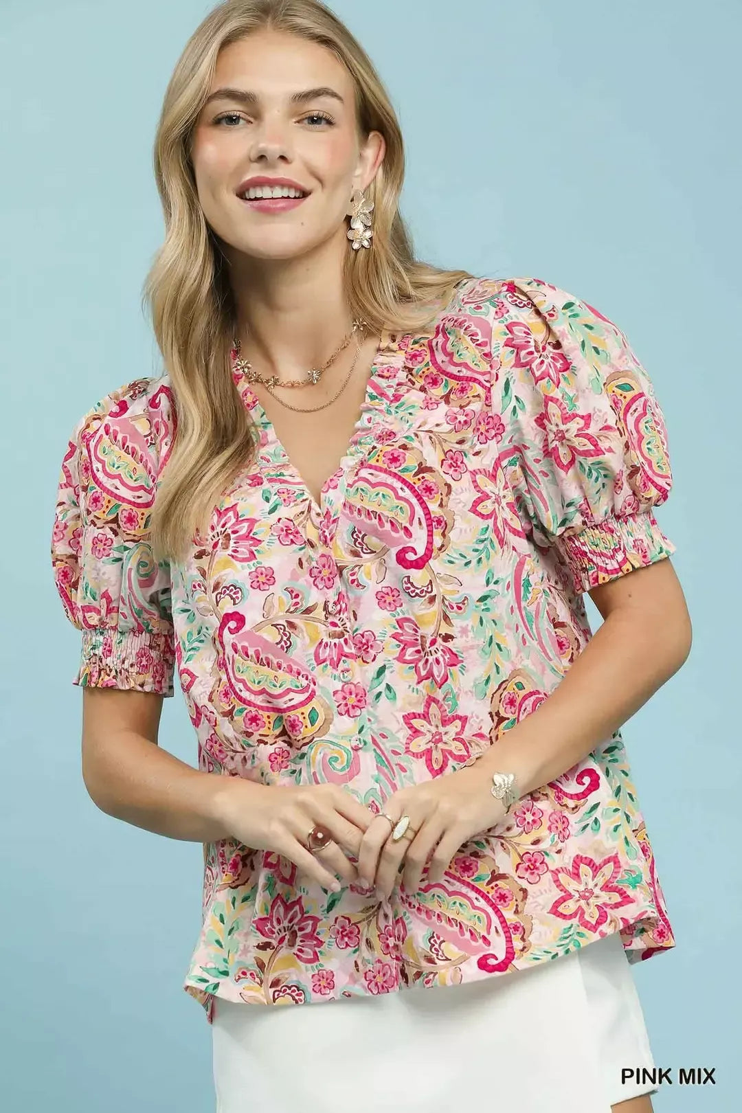 Umgee Mix Paisley Floral Button Down Shirt
