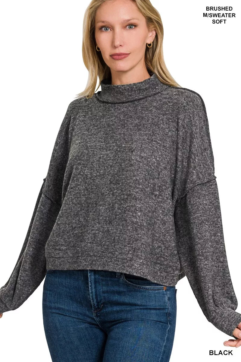Zenana Brushed Melange Hacci Cropped Sweater