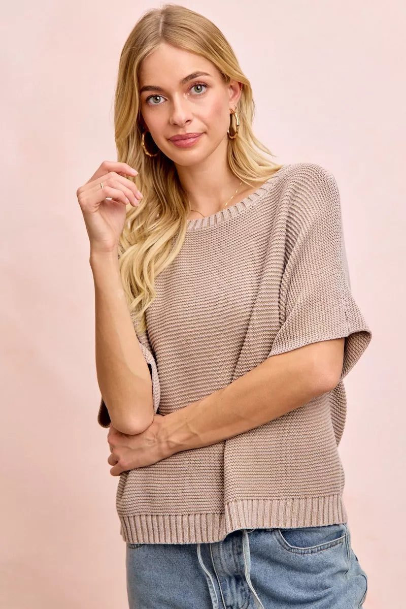 BiBi Short Dolman Sleeves Washed Knit Top