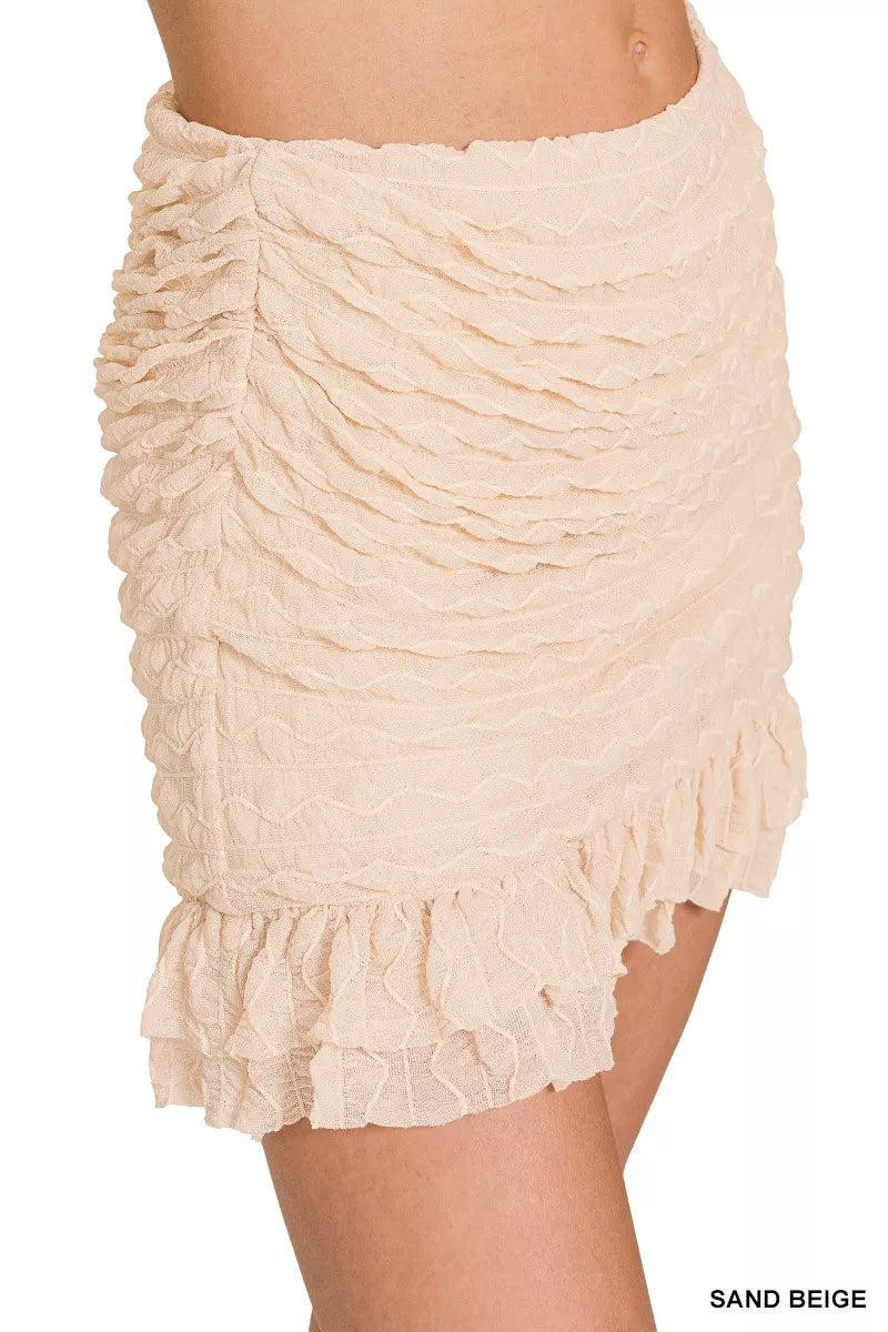 Zenana Ruched Mini Skirt with Built in Shorts