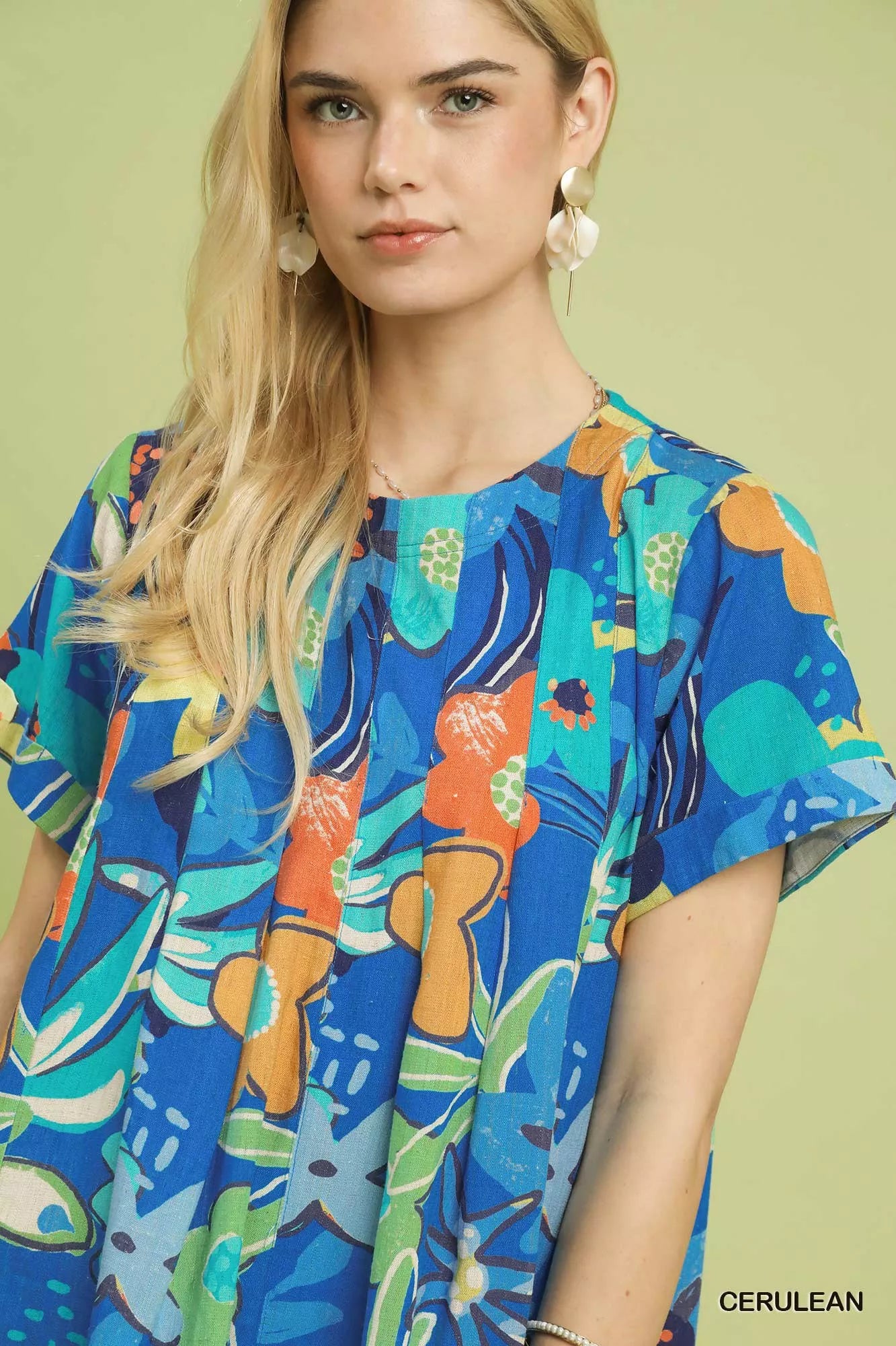Umgee Abstract Floral Pleated Blouse