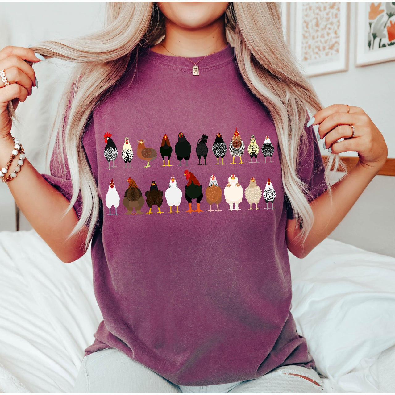 Chicken Lovers Farm Animal Breed Portraits Illustration Of Chicken Breeds Comfort Colors Tee