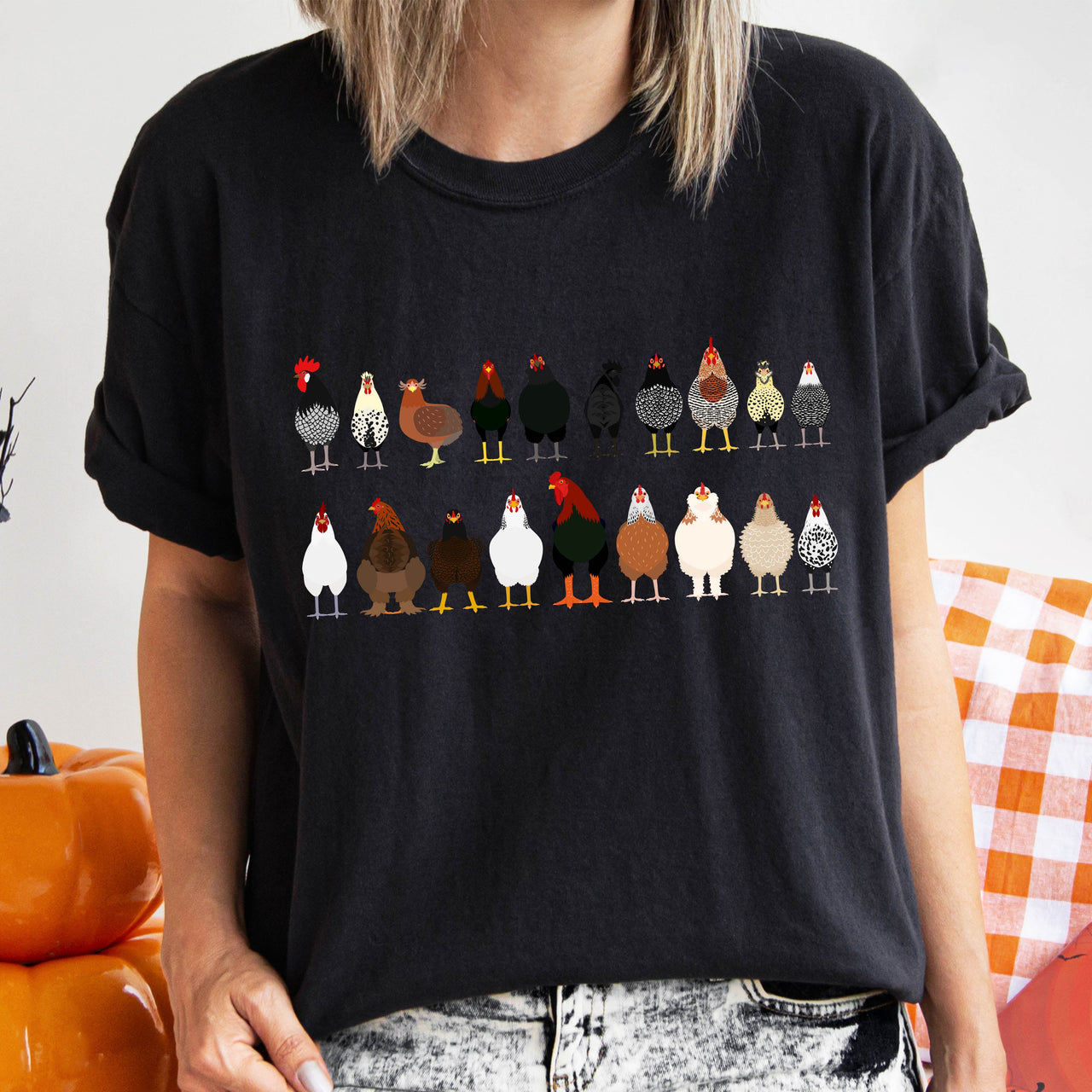 Chicken Lovers Farm Animal Breed Portraits Illustration Of Chicken Breeds Comfort Colors Tee