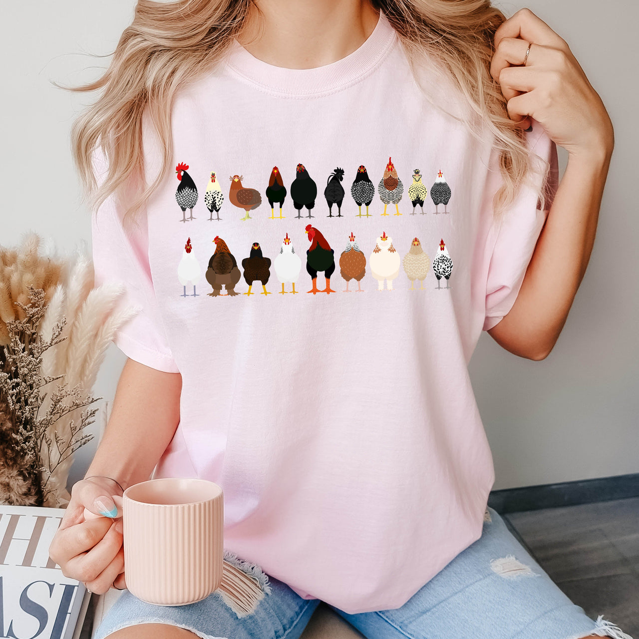 Chicken Lovers Farm Animal Breed Portraits Illustration Of Chicken Breeds Comfort Colors Tee