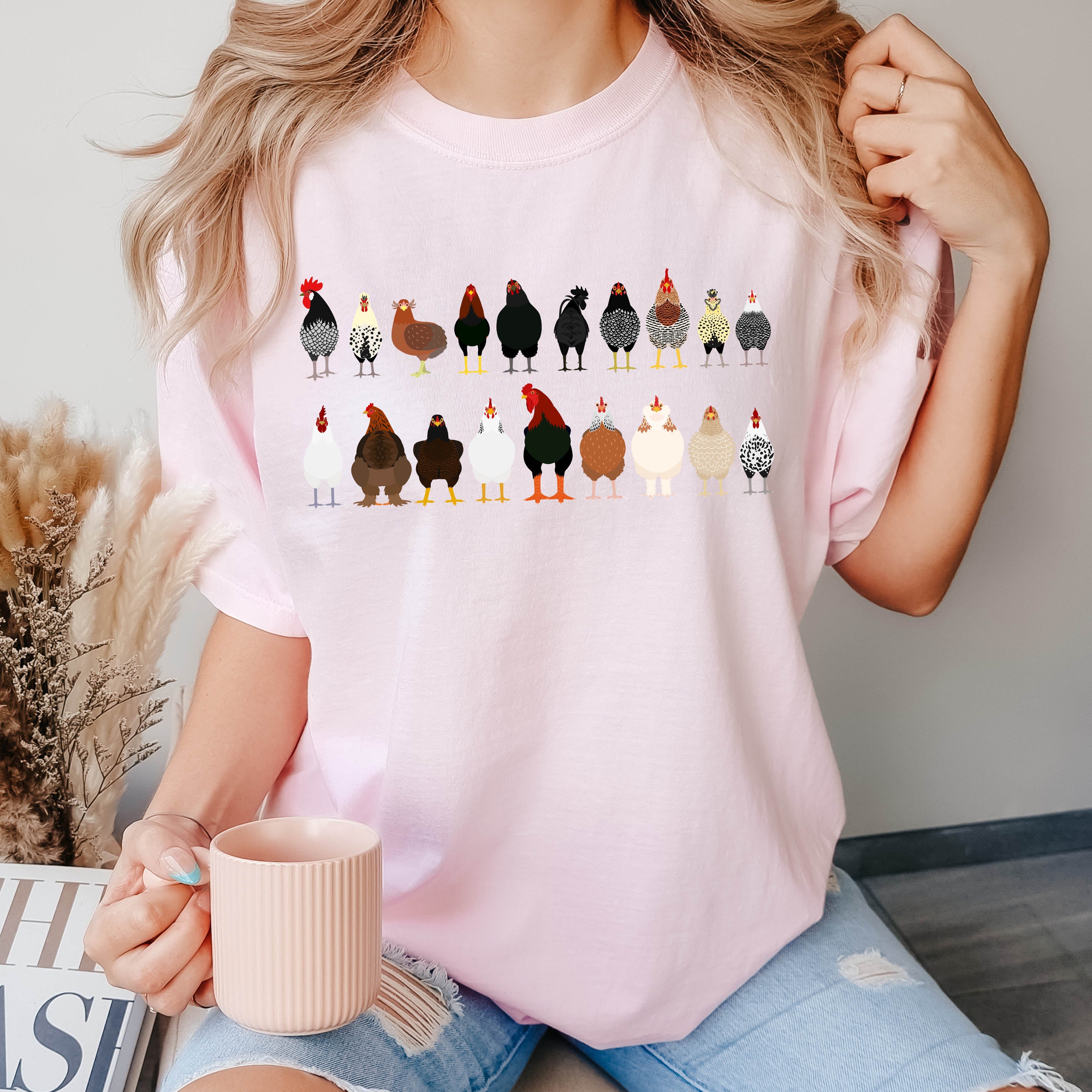 Chicken Lovers Farm Animal Breed Portraits Illustration Of Chicken Breeds Comfort Colors Tee