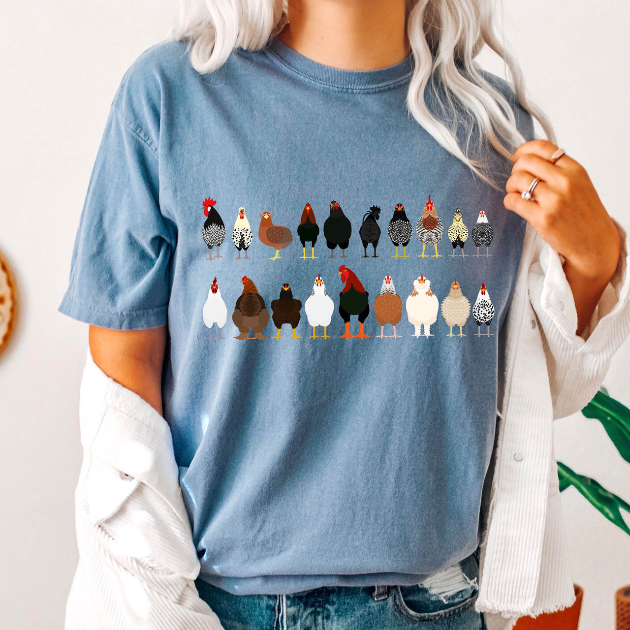 Chicken Lovers Farm Animal Breed Portraits Illustration Of Chicken Breeds Comfort Colors Tee