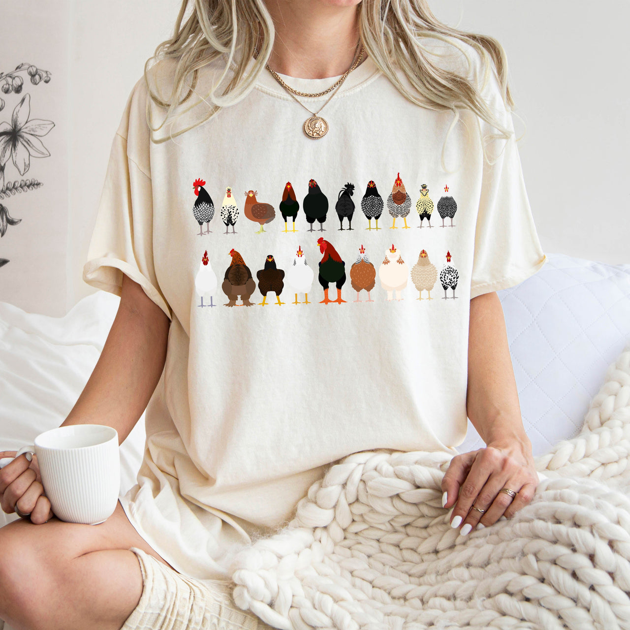 Chicken Lovers Farm Animal Breed Portraits Illustration Of Chicken Breeds Comfort Colors Tee