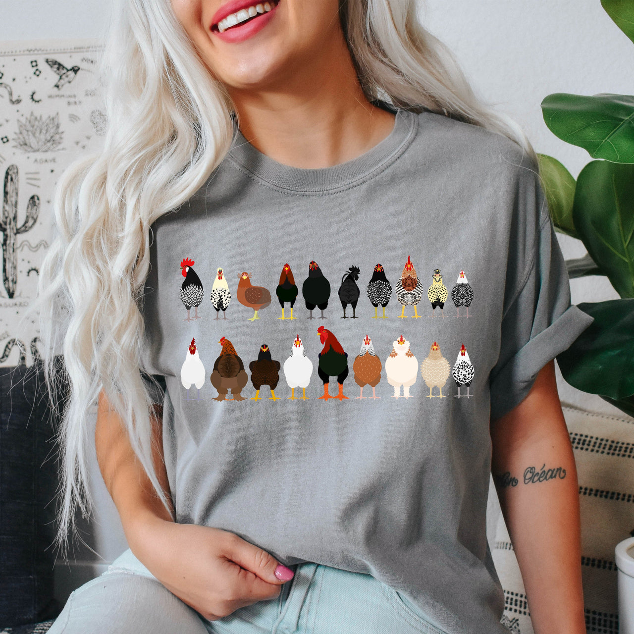 Chicken Lovers Farm Animal Breed Portraits Illustration Of Chicken Breeds Comfort Colors Tee
