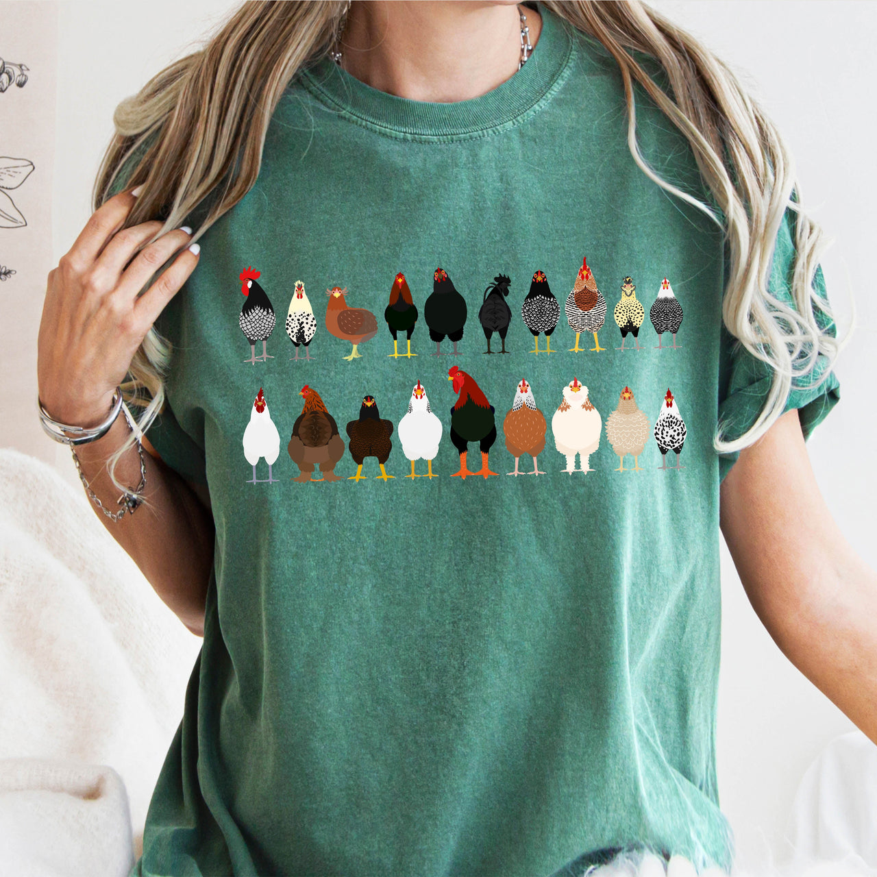 Chicken Lovers Farm Animal Breed Portraits Illustration Of Chicken Breeds Comfort Colors Tee