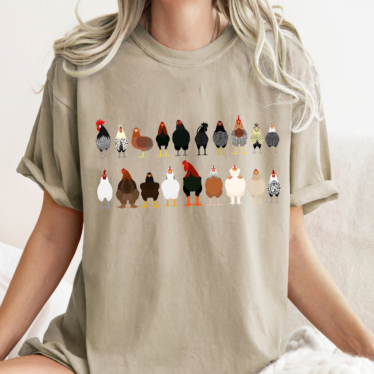 Chicken Lovers Farm Animal Breed Portraits Illustration Of Chicken Breeds Comfort Colors Tee