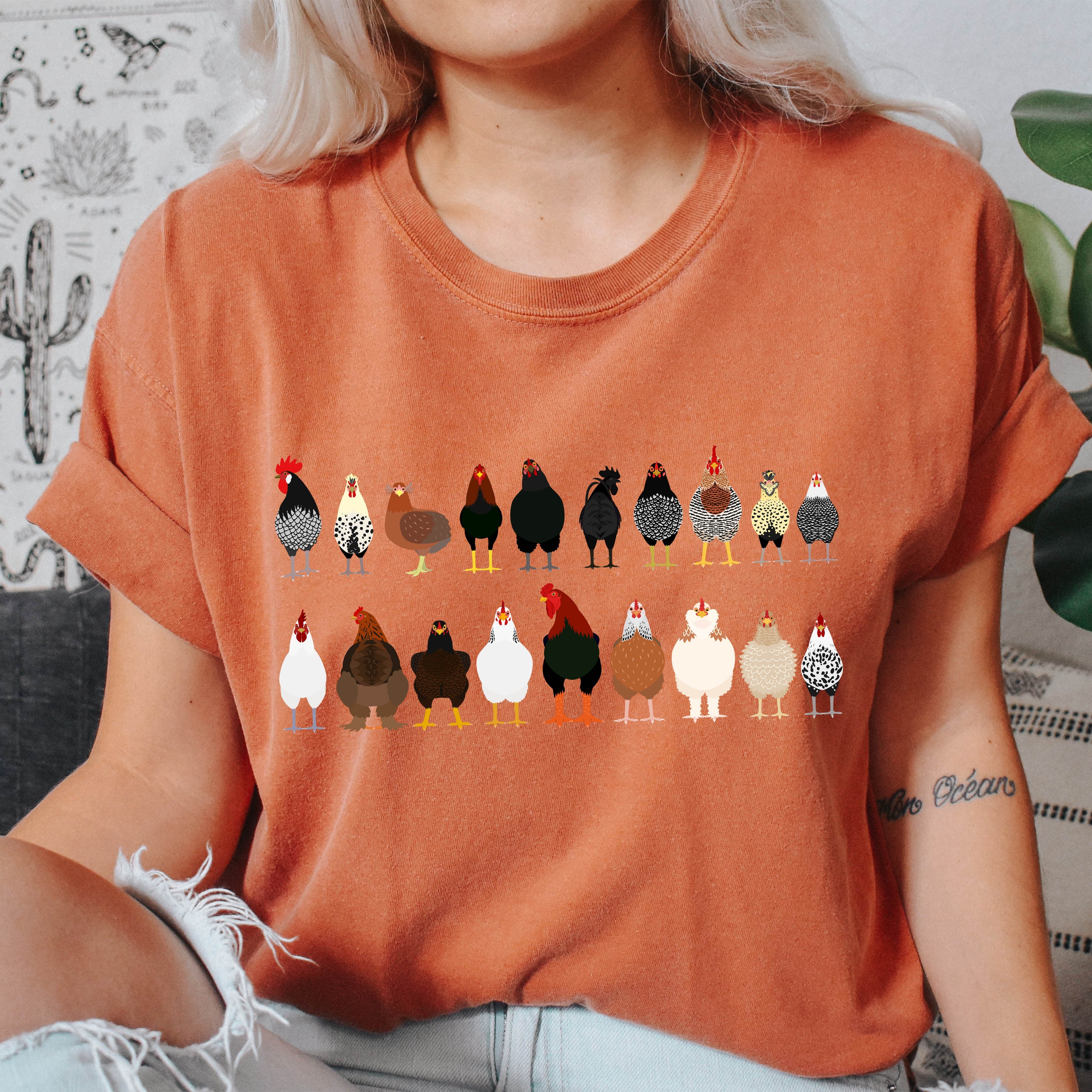 Chicken Lovers Farm Animal Breed Portraits Illustration Of Chicken Breeds Comfort Colors Tee