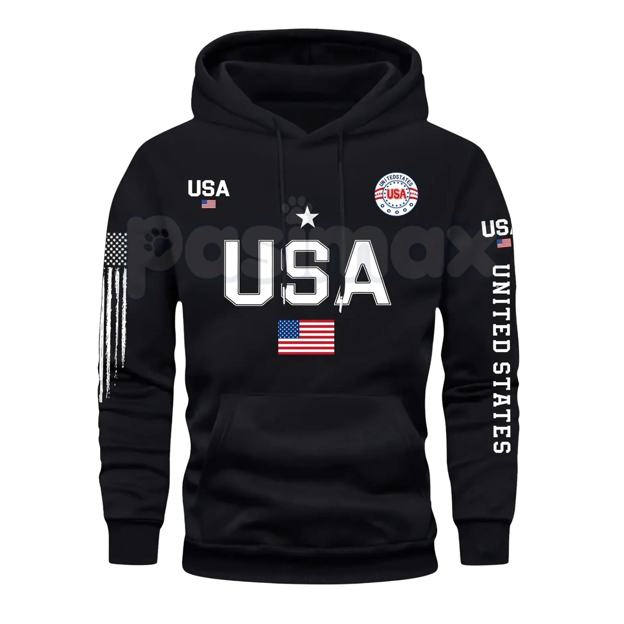 Patriot USA Flag Print Hoodie – Men’s American Heritage Fleece Sweatshirt, Vintage Stars & Stripes Graphic Pullover, Made in the USA