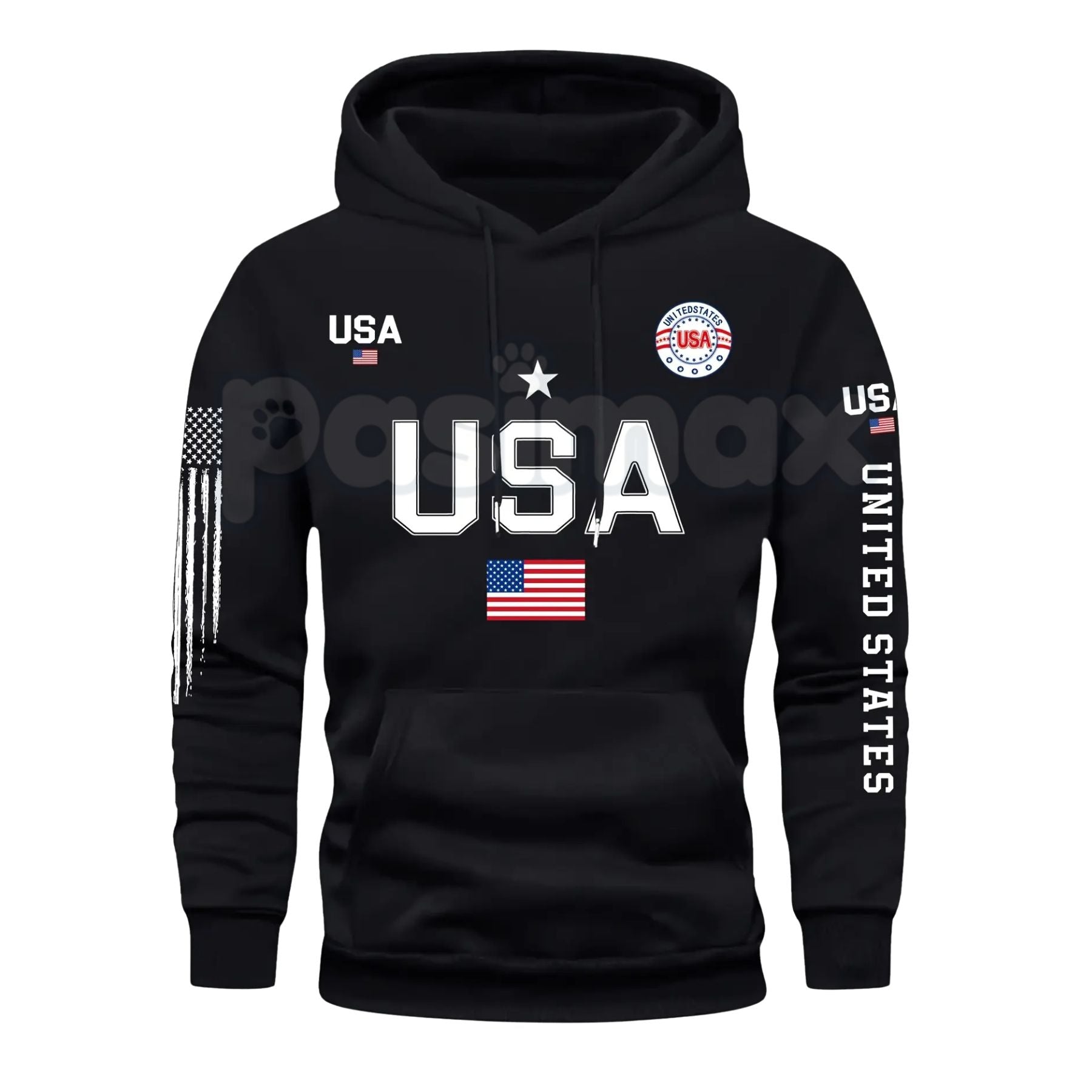 Patriot USA Flag Print Hoodie – Men’s American Heritage Fleece Sweatshirt, Vintage Stars & Stripes Graphic Pullover, Made in the USA