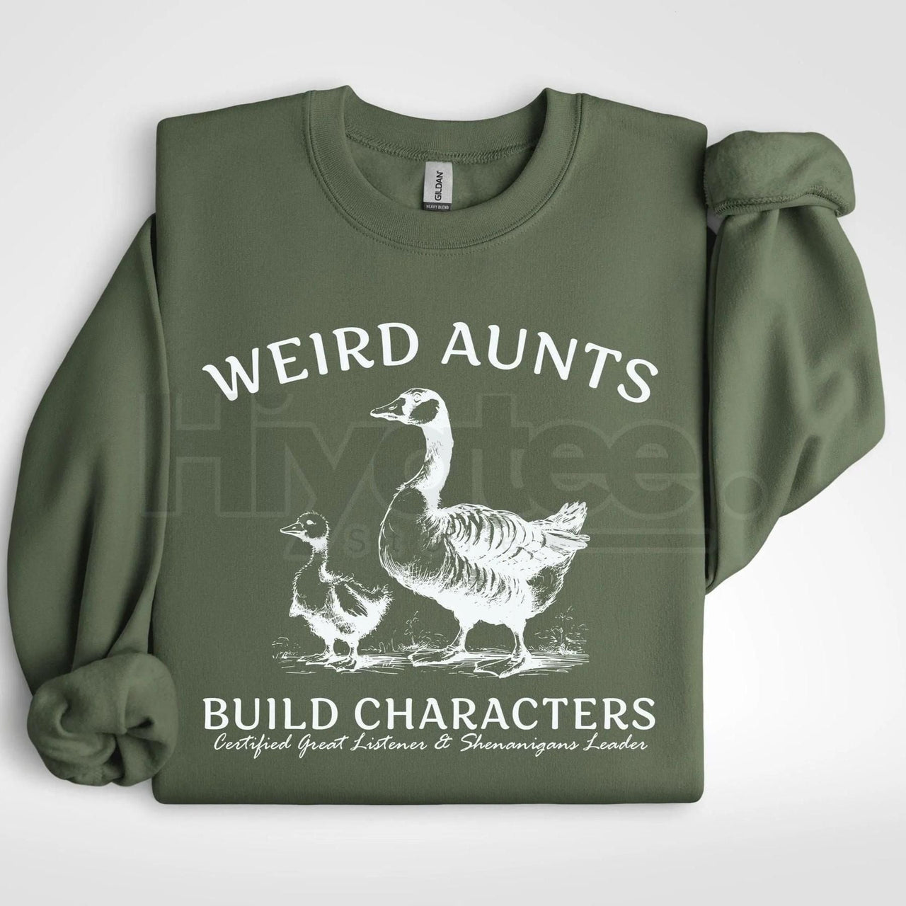 Weird Aunts Build Character Sweatshirt: Funny Goose and Duck Aunt Crewneck