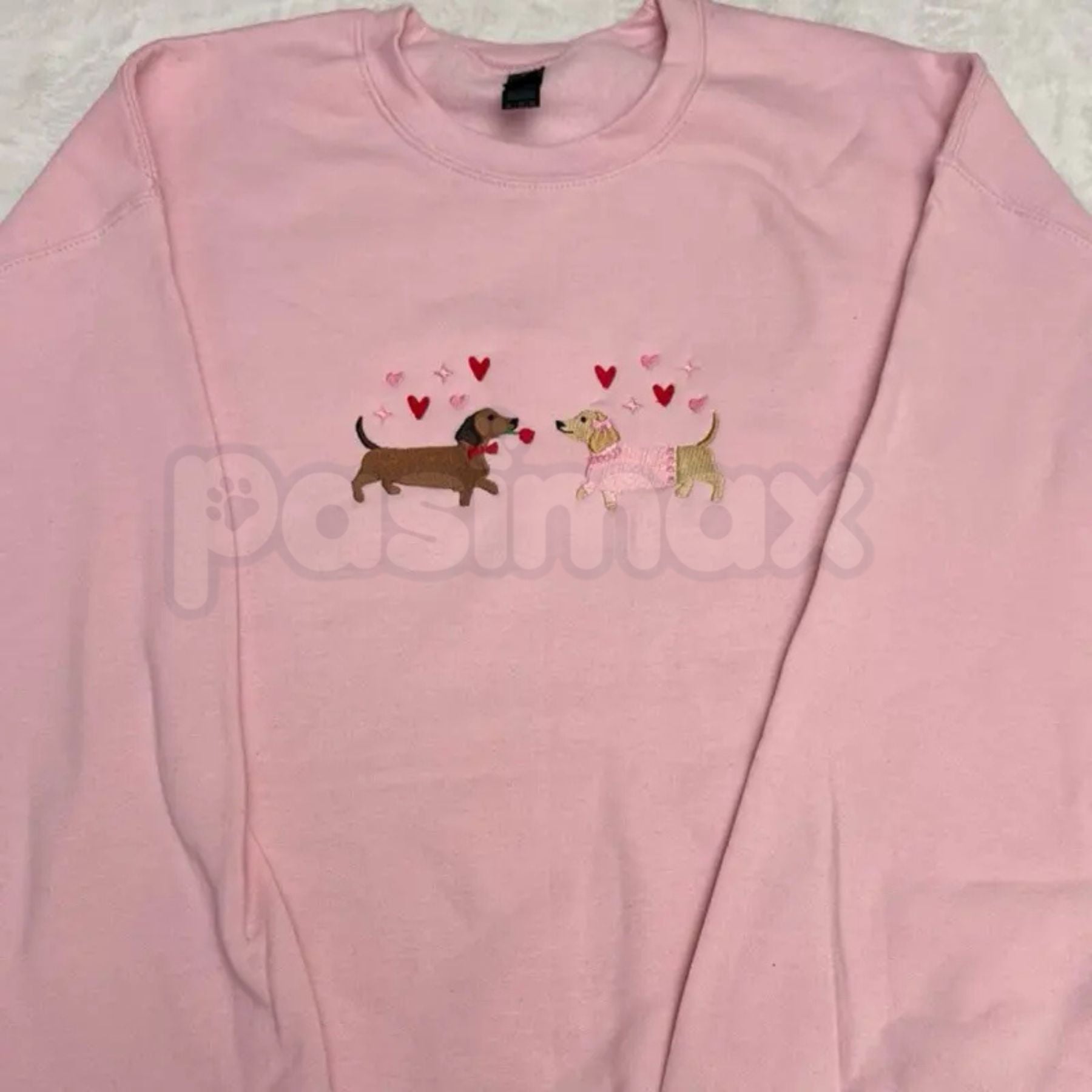 Embroidered Dachshund Valentine’s Day Sweatshirt – Cute Doxie Heart Crewneck