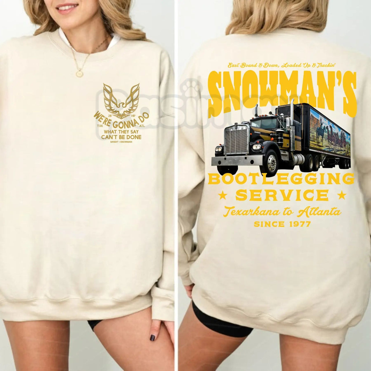 Funny Snowman's Bootlegging Service 2-Sided Sweatshirt | Prohibition Era Holiday Humor Crewneck