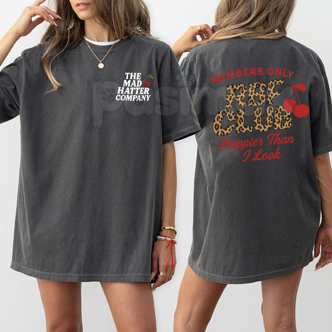 Comfort Colors® RBF Club Leopard Cherry T-Shirt – Retro Coquette Aesthetic Tee, Sarcastic Resting Bitch Face Shirt, Trendy Leopard Print Bow Graphic Top