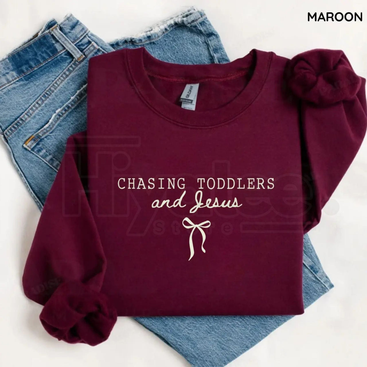 Chasing Jesus and Toddlers Sweatshirt: Coquette Christian Bow Aesthetic Crewneck