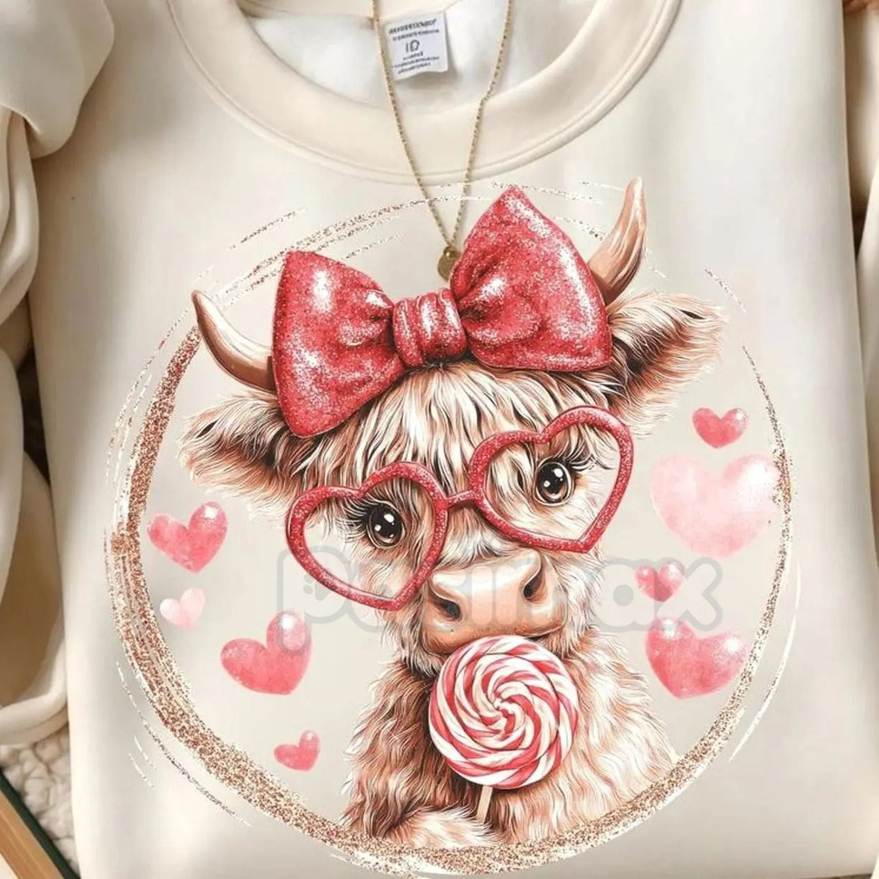 Retro Valentine Highland Cow Sweatshirt | Vintage Aesthetic V-Day Crewneck | Cute Fluffy Cow Heart Jumper | Western Valentine Gift for Her | Shaggy Cow Love Graphic Pullover