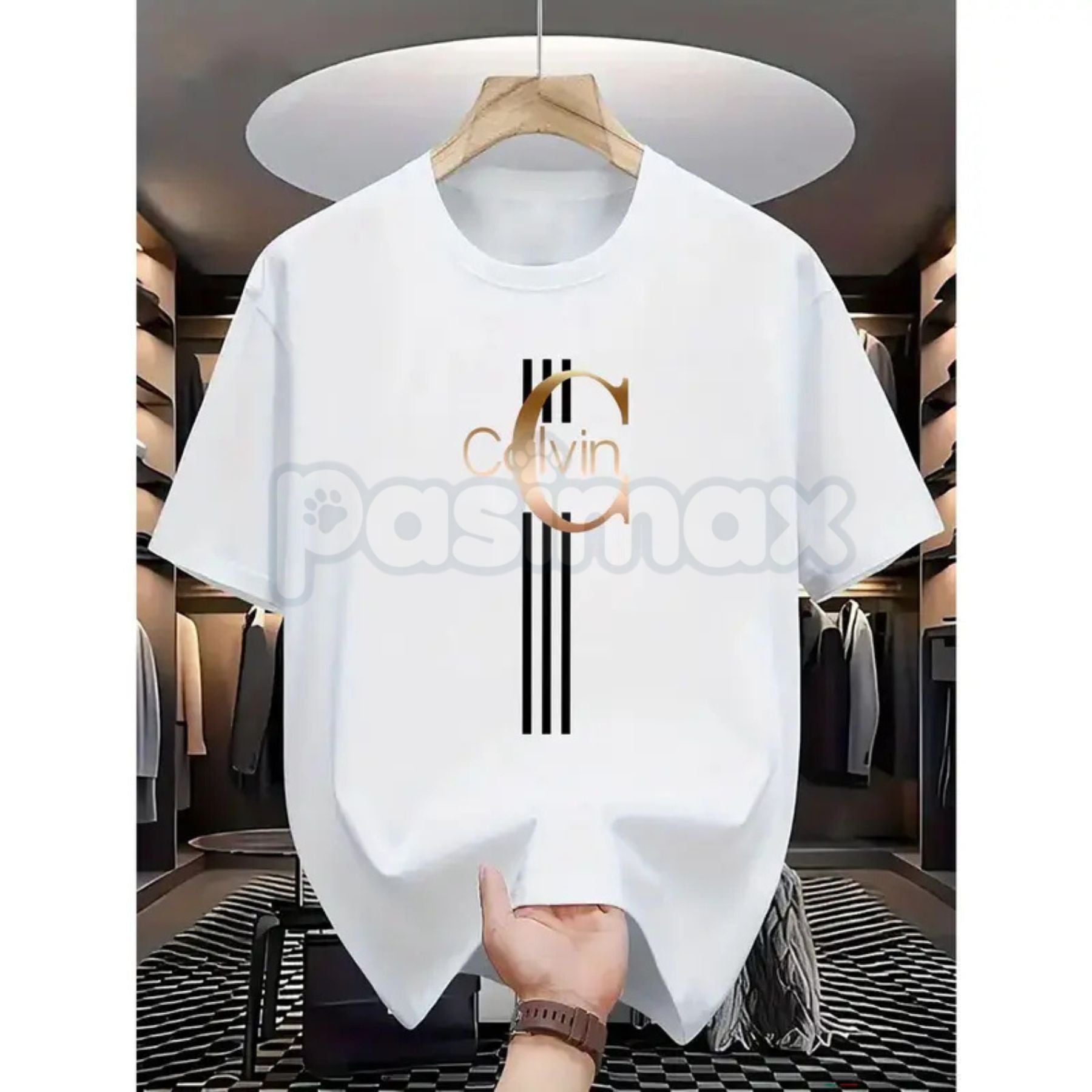 Men's Casual Calvin Print T-Shirt - Black & Gold Stripes Streetwear Tee, Comfortable Summer Crew Neck Top, Modern Urban Graphic Daily Essential Apparel