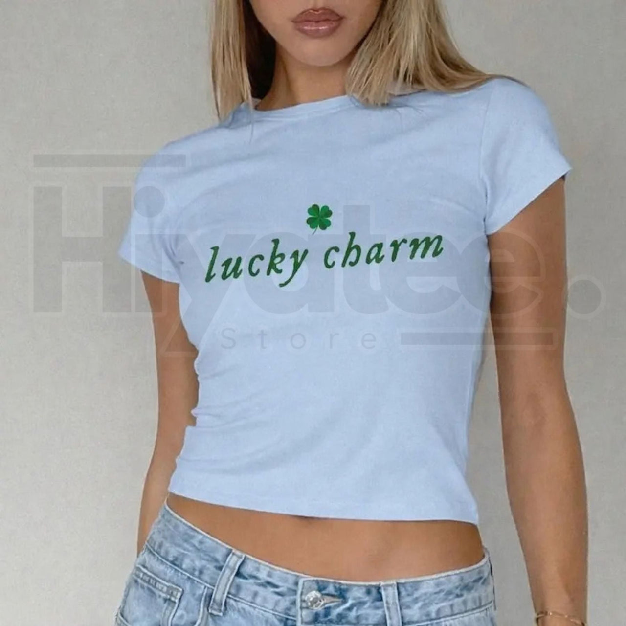 Lucky Charm Shamrock Baby Tee – Funny St. Patrick's Day Y2K 90s Aesthetic Shirt