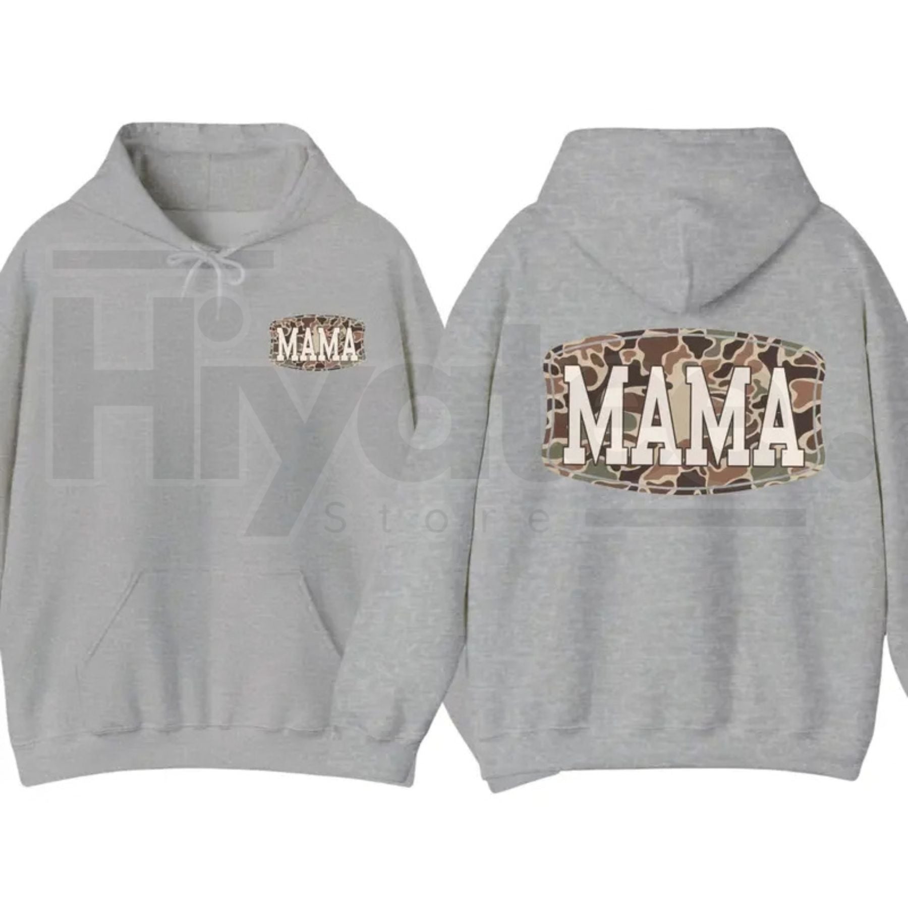 Camo Mama 2-Sided Hoodie – Trendy Camouflage Graphic Pullover, Cool Streetwear Mother’s Day Gift for Moms