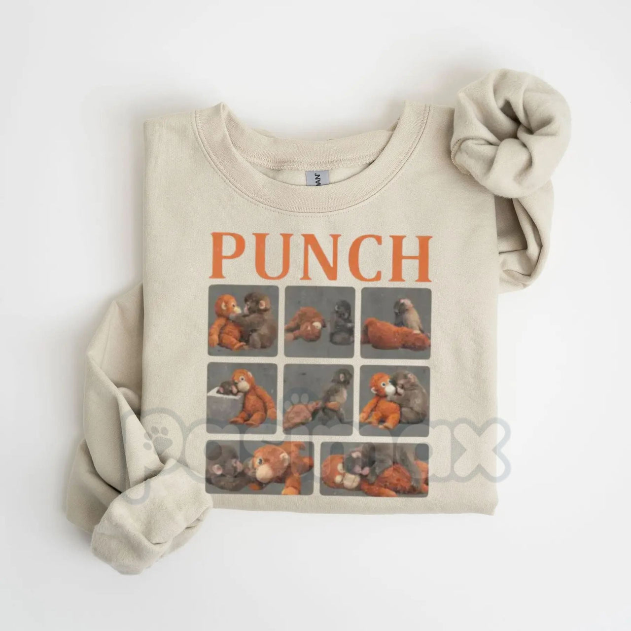 Monkey Punch Graphic Sweatshirt | Baby Monkey Holding Plush Toy Crewneck | Vintage Aesthetic Animal Pullover | Cute Retro Monkey Jumper | Soft Girl Era Graphic Top | Nostalgic Toy Monkey Shirt