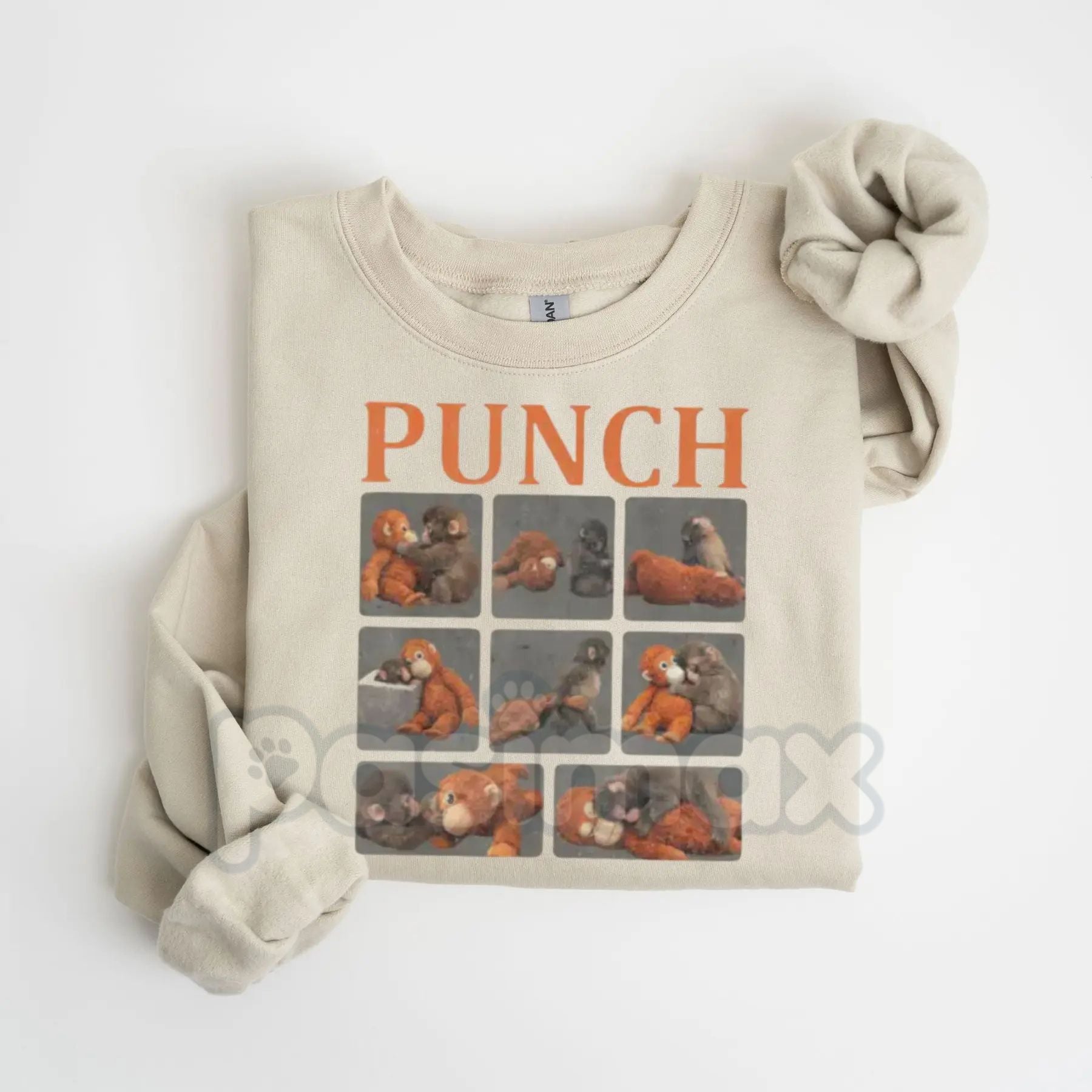 Monkey Punch Graphic Sweatshirt | Baby Monkey Holding Plush Toy Crewneck | Vintage Aesthetic Animal Pullover | Cute Retro Monkey Jumper | Soft Girl Era Graphic Top | Nostalgic Toy Monkey Shirt