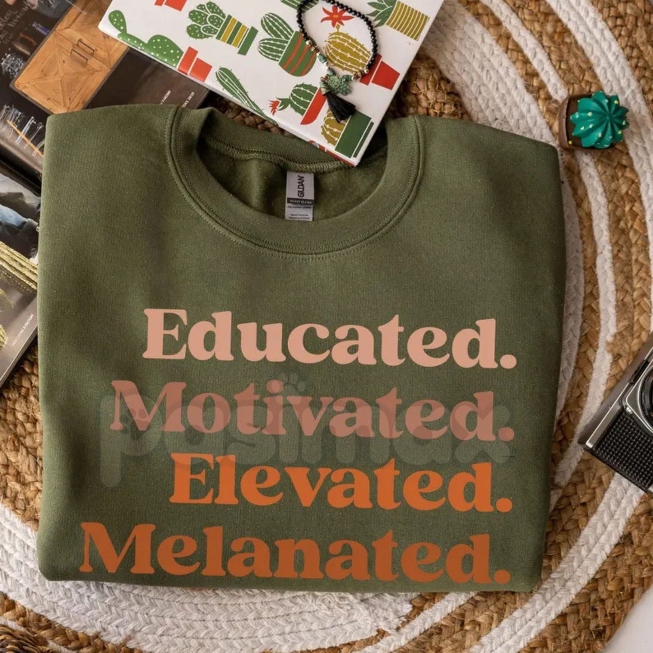 Educated Motivated Elevated Melanated Crewneck | Minimalist Black Excellence Sweatshirt | Aesthetic Melanated Queen Pullover | HBCU Alumna Gift Jumper | Modern African American Pride Top | Empowerment Streetwear