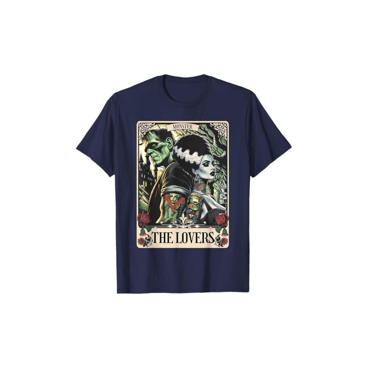 Frankenstein & Bride The Lovers Tarot T-Shirt - Gothic Horror Tee, Occult Fan Apparel