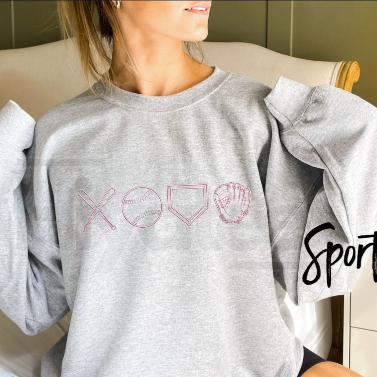 Baseball XOXO Icons Embroidered Sweatshirt – Cute Game Day Sports Crewneck