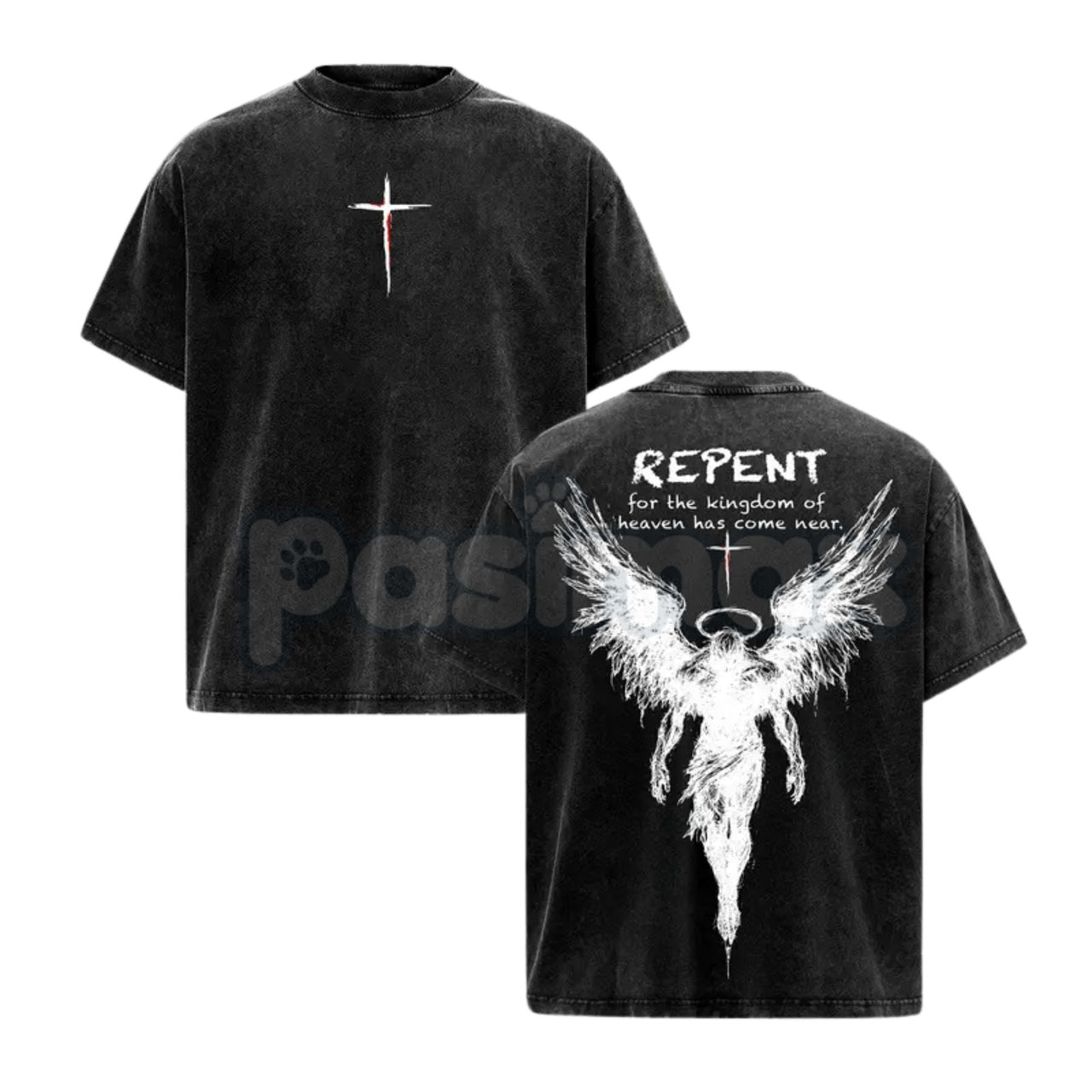 The Kingdom Mandate: Repent Vintage Washed Tee – Heavy Cotton Christian Streetwear, Gospel Angel Wings Shirt