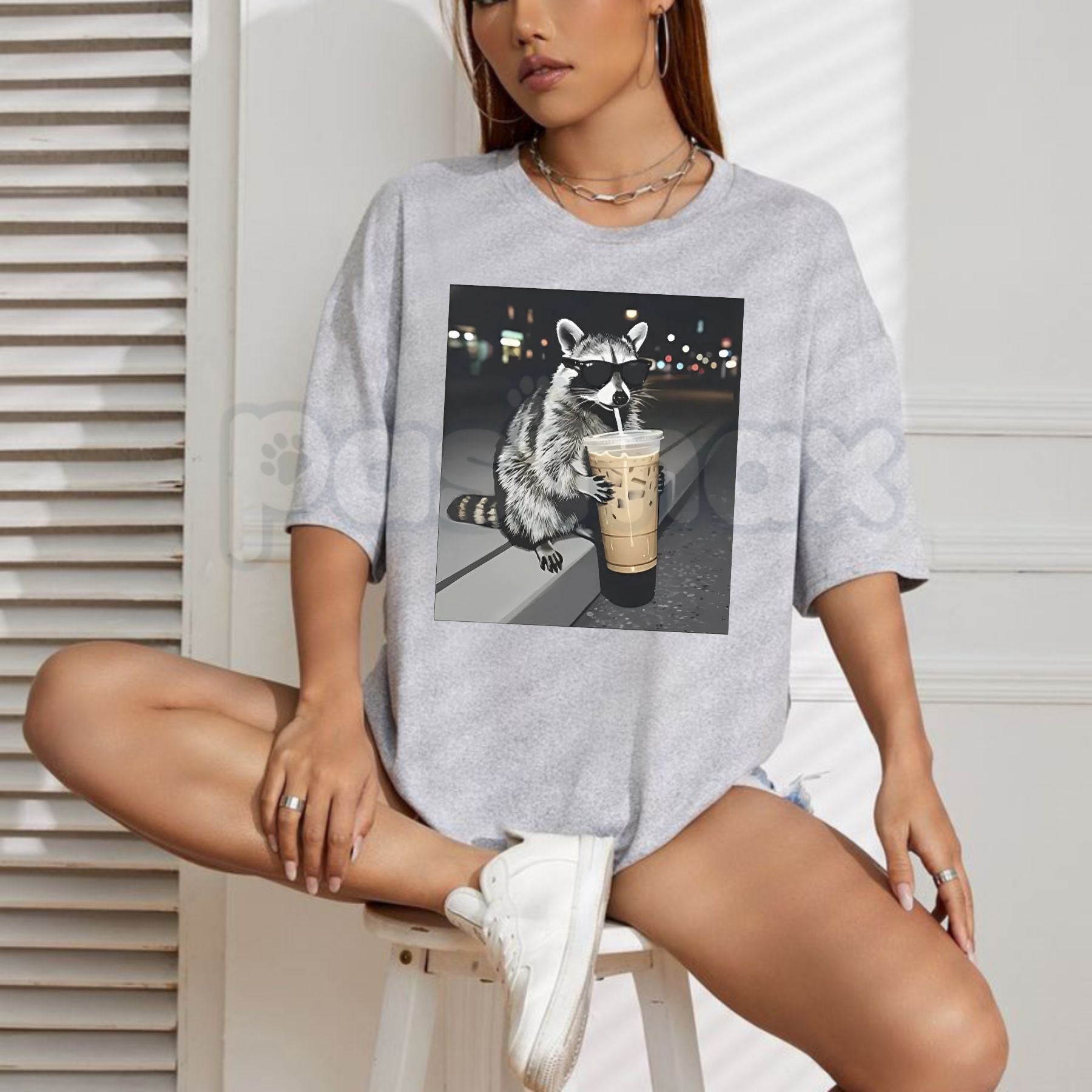 Funny Raccoon Drinking Iced Coffee T-Shirt - Caffeinated Trash Panda Graphic Tee, Relatable Iced Coffee Lover Shirt, Premium Heavyweight Unisex Animal Humor Top, Cute Sarcastic Raccoon Gift, Trendy Caffeinated Animal Streetwear