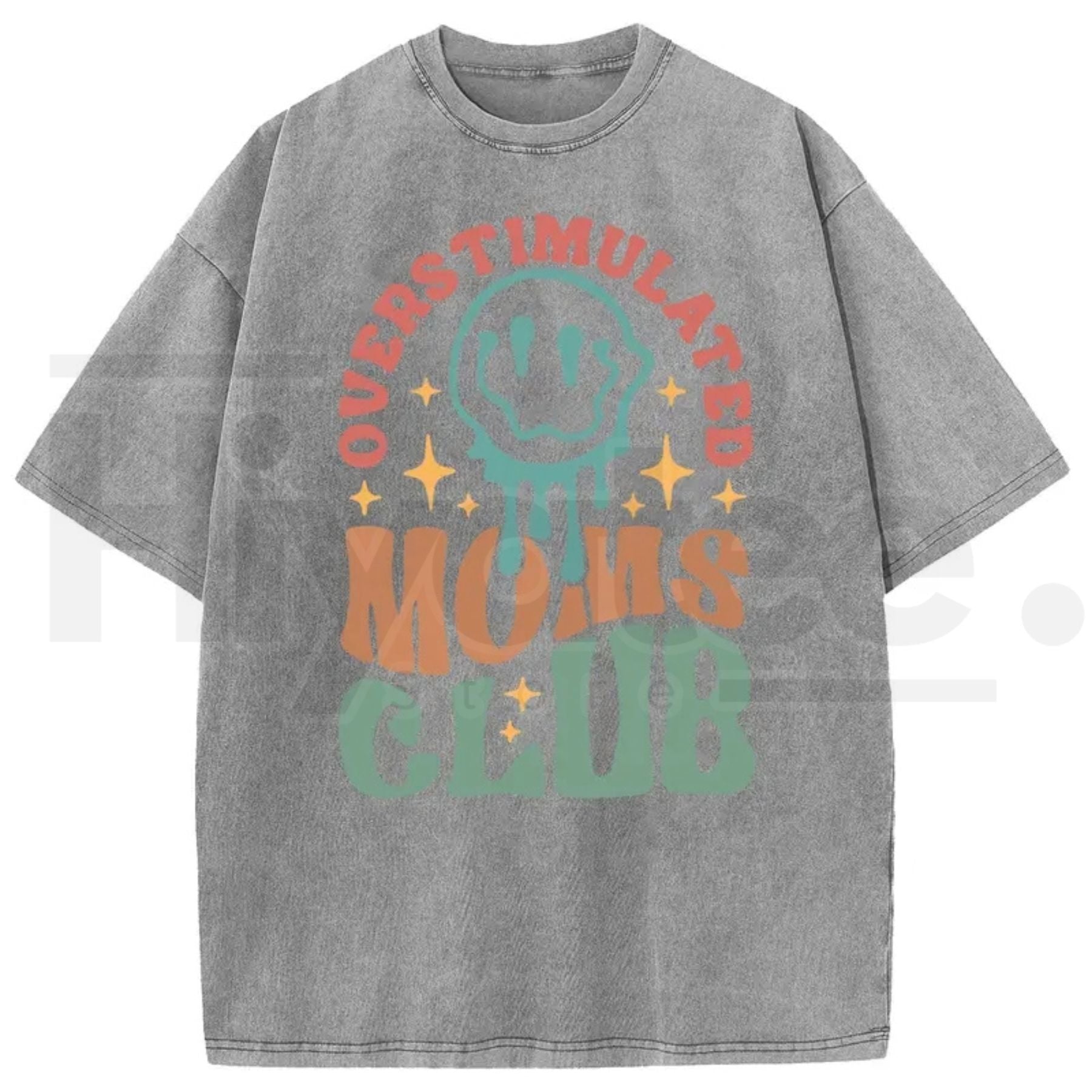 Holafish Oversized Acid Wash Vintage “MOM’S Club” T-Shirt – Heavyweight Cotton Streetwear Graphic Tee, Mother’s Day Gift
