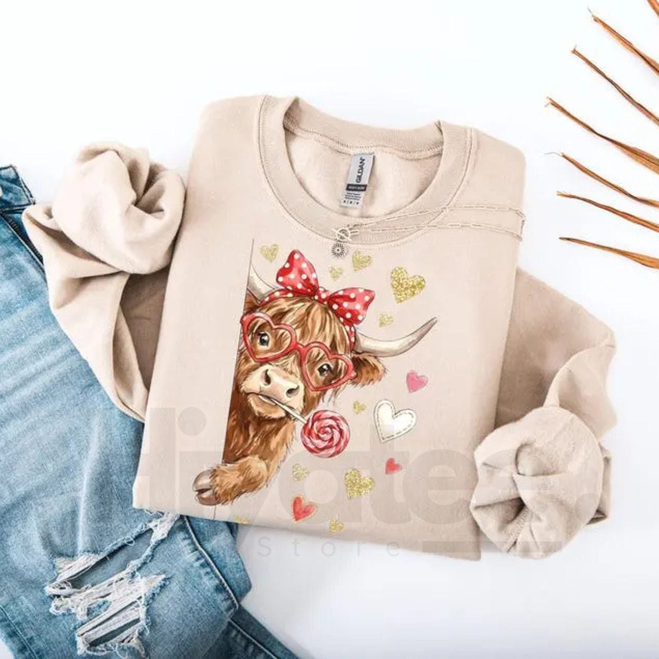 Valentine Highland Cow Sweatshirt: Coquette Western Love XOXO Crewneck