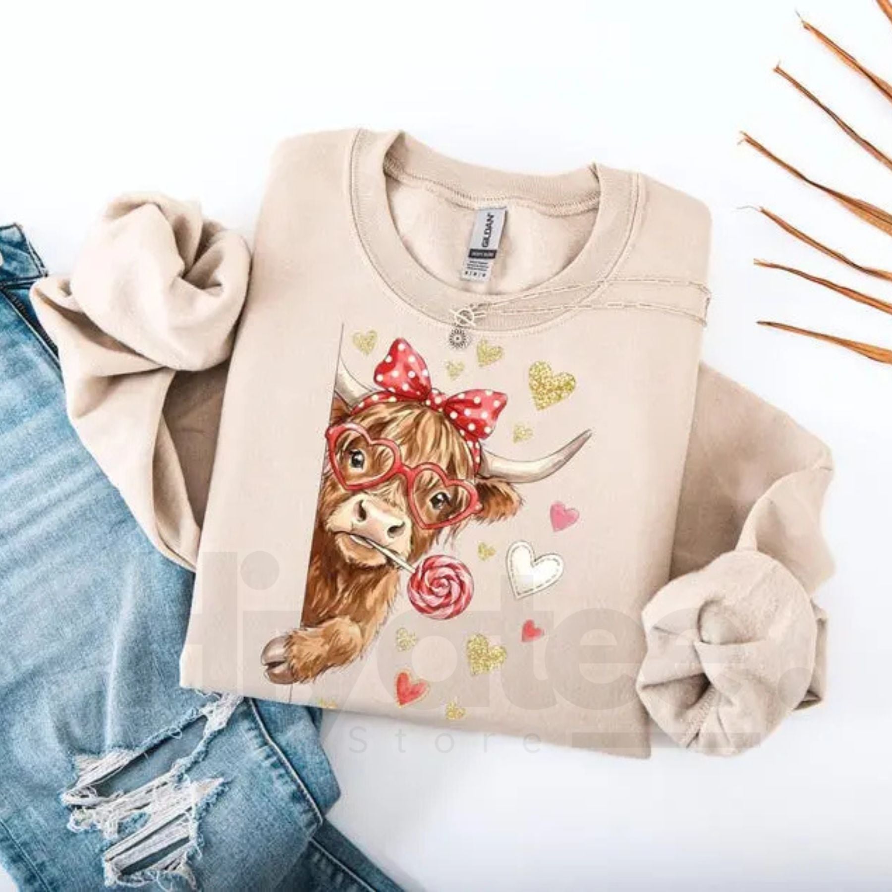 Valentine Highland Cow Sweatshirt: Coquette Western Love XOXO Crewneck