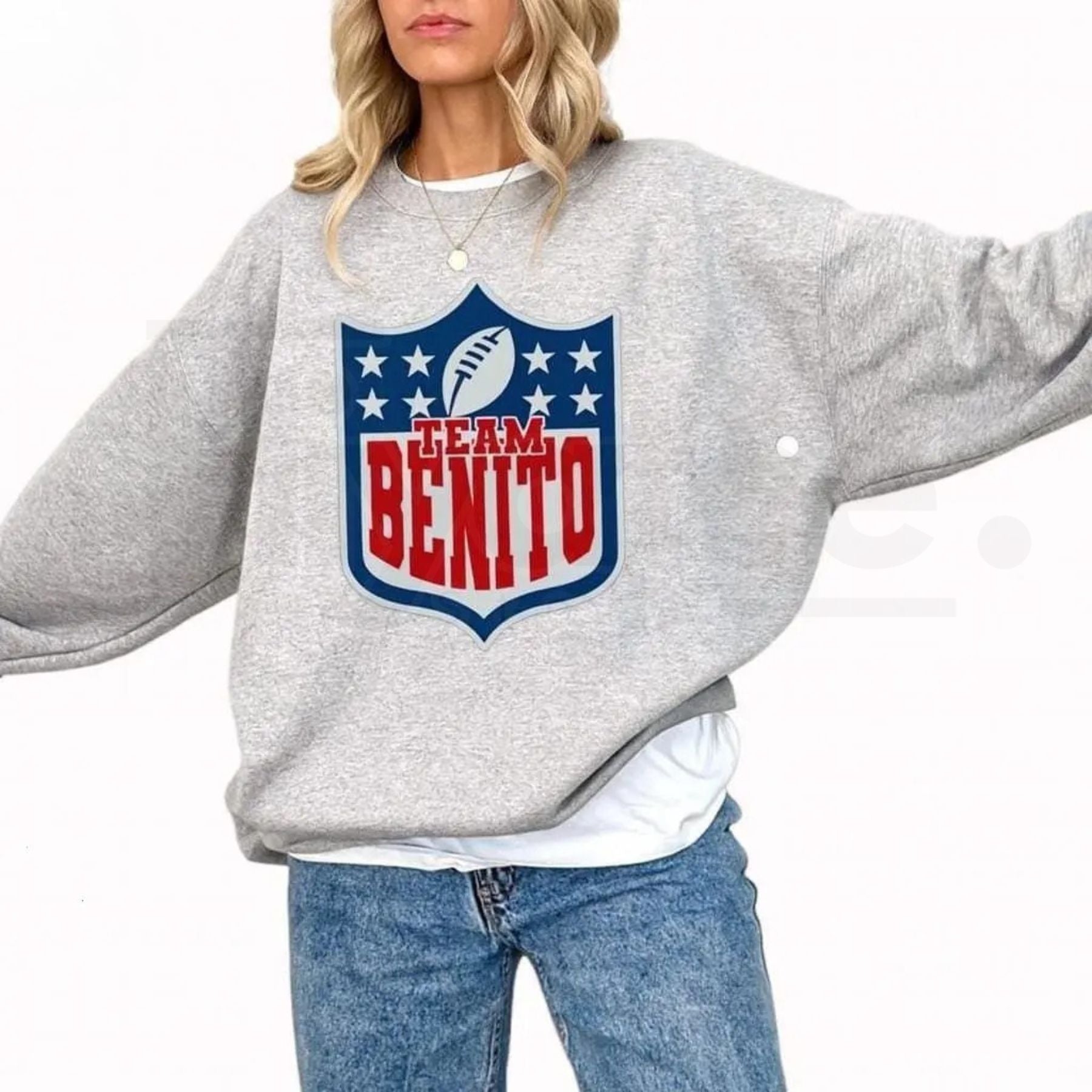Team Benito Sweatshirt: Retro Football Shield Graphic Crewneck Pullover