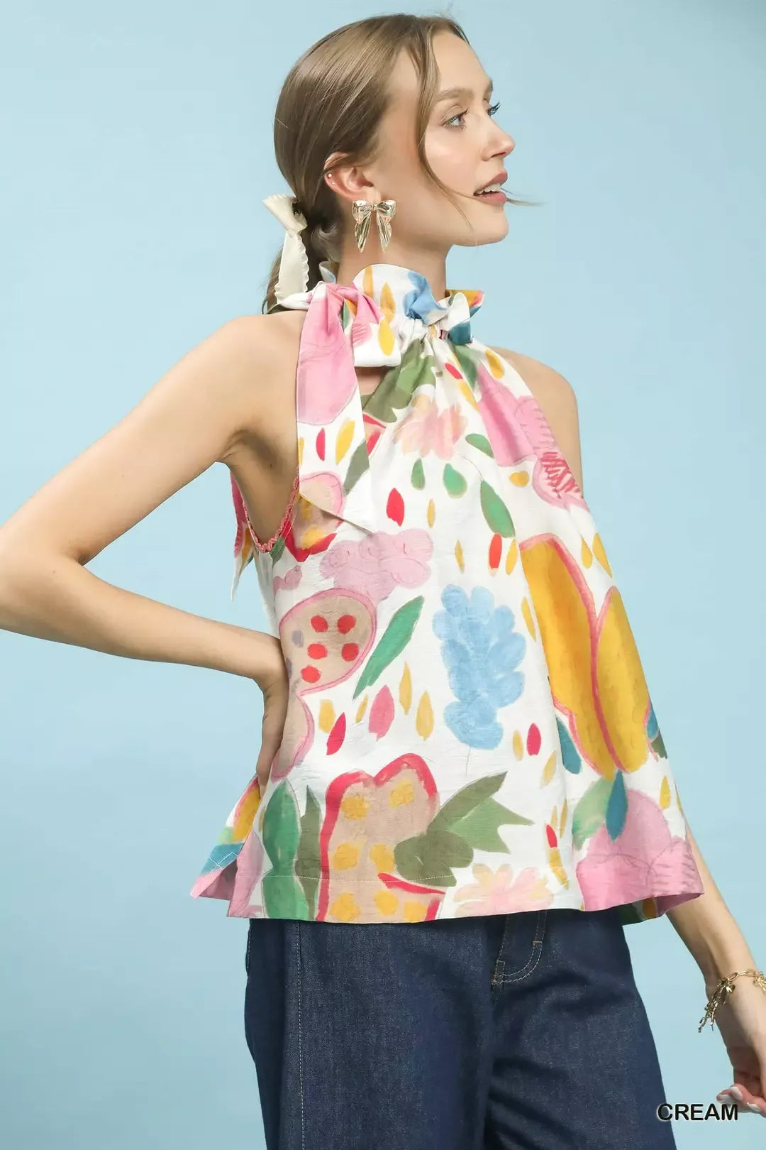 Umgee Multi-Color Floral Halter Neck Boho Top