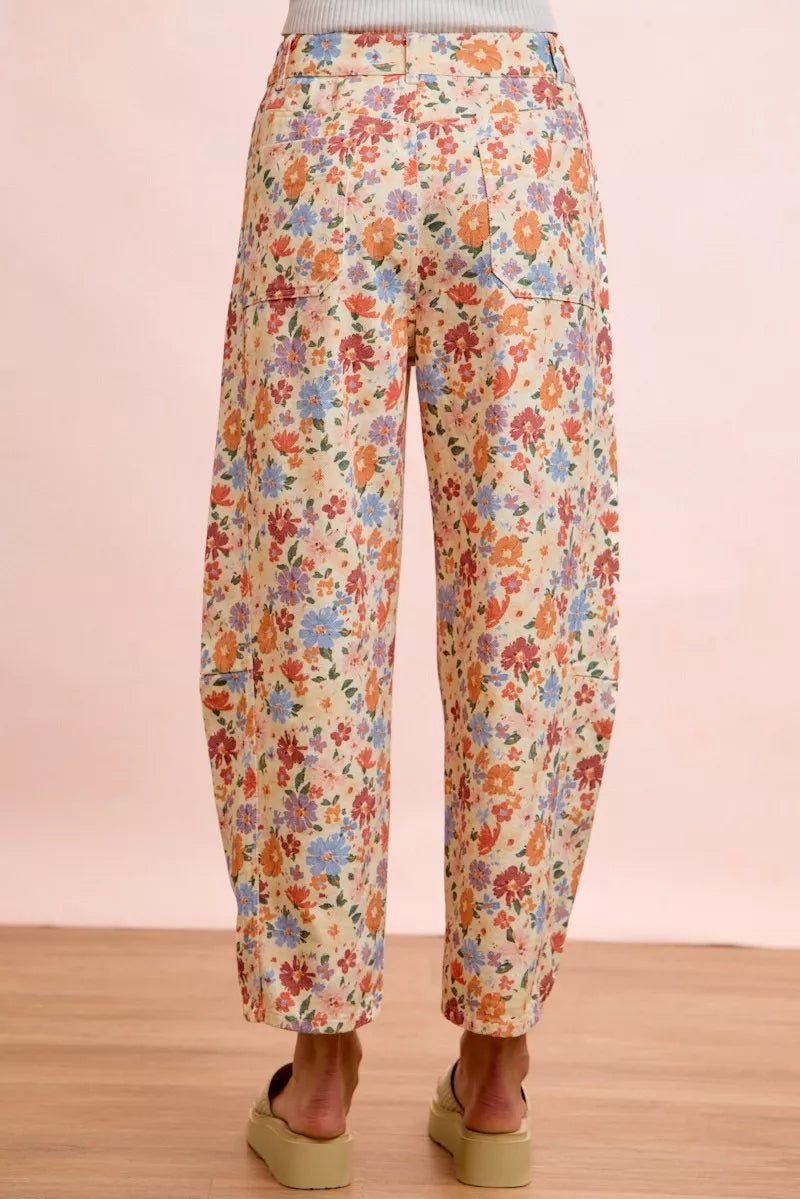 BiBi Washed Floral Printed Twill Barrel Pants
