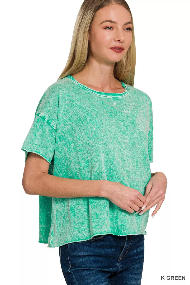 Zenana Halo Washed Cotton Short Sleeve Top