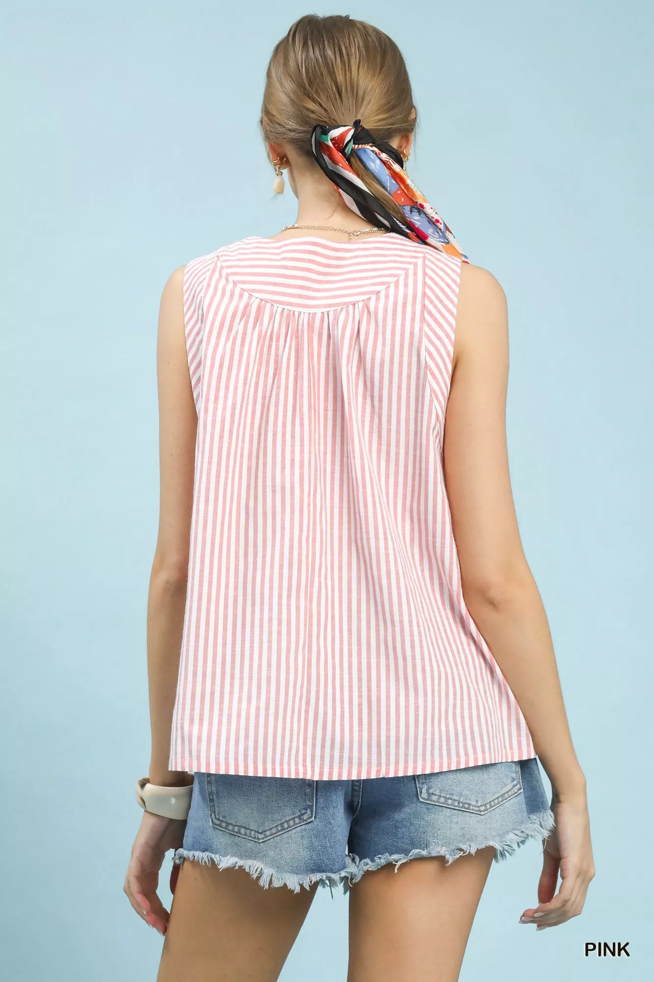 Umgee Mixed Stripe Sleeveless V-Neck Top
