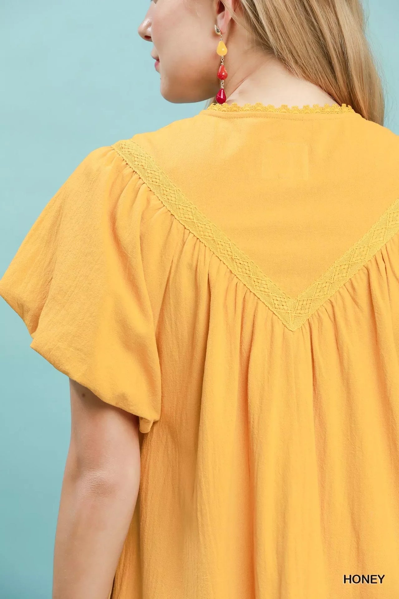 Umgee Flutter Sleeve Tassel Tie Ruffle Hem Mini Dress