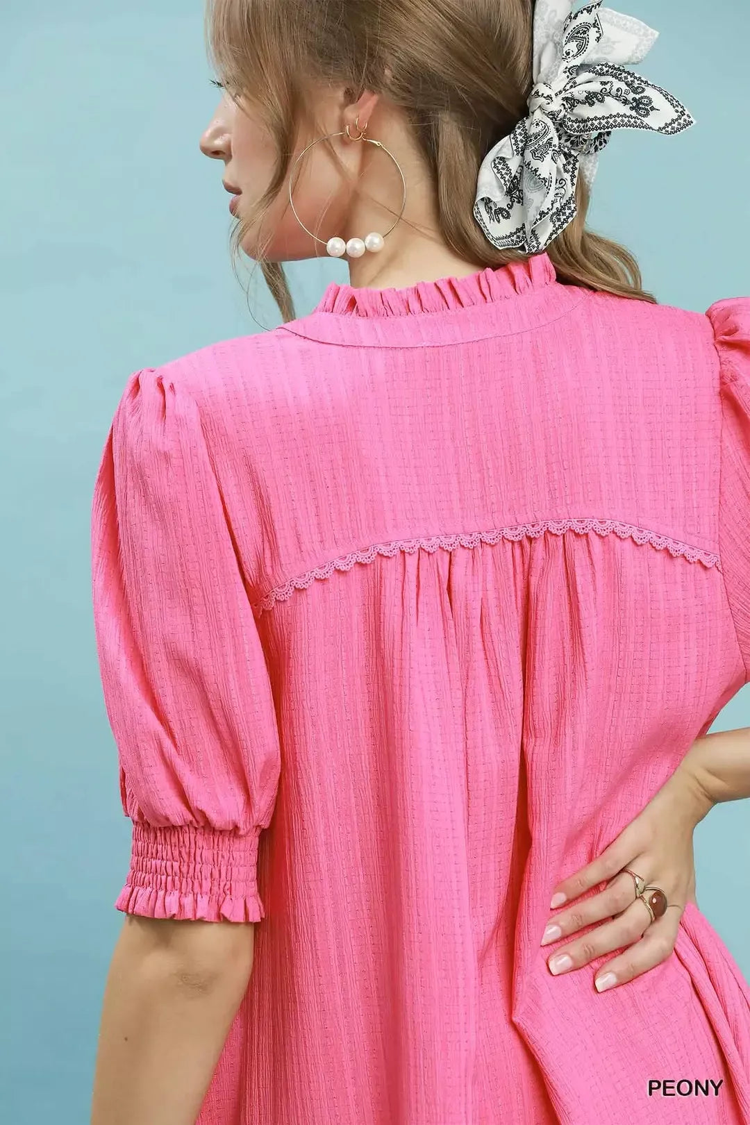 Umgee Textured Puff Sleeve Midi Dress
