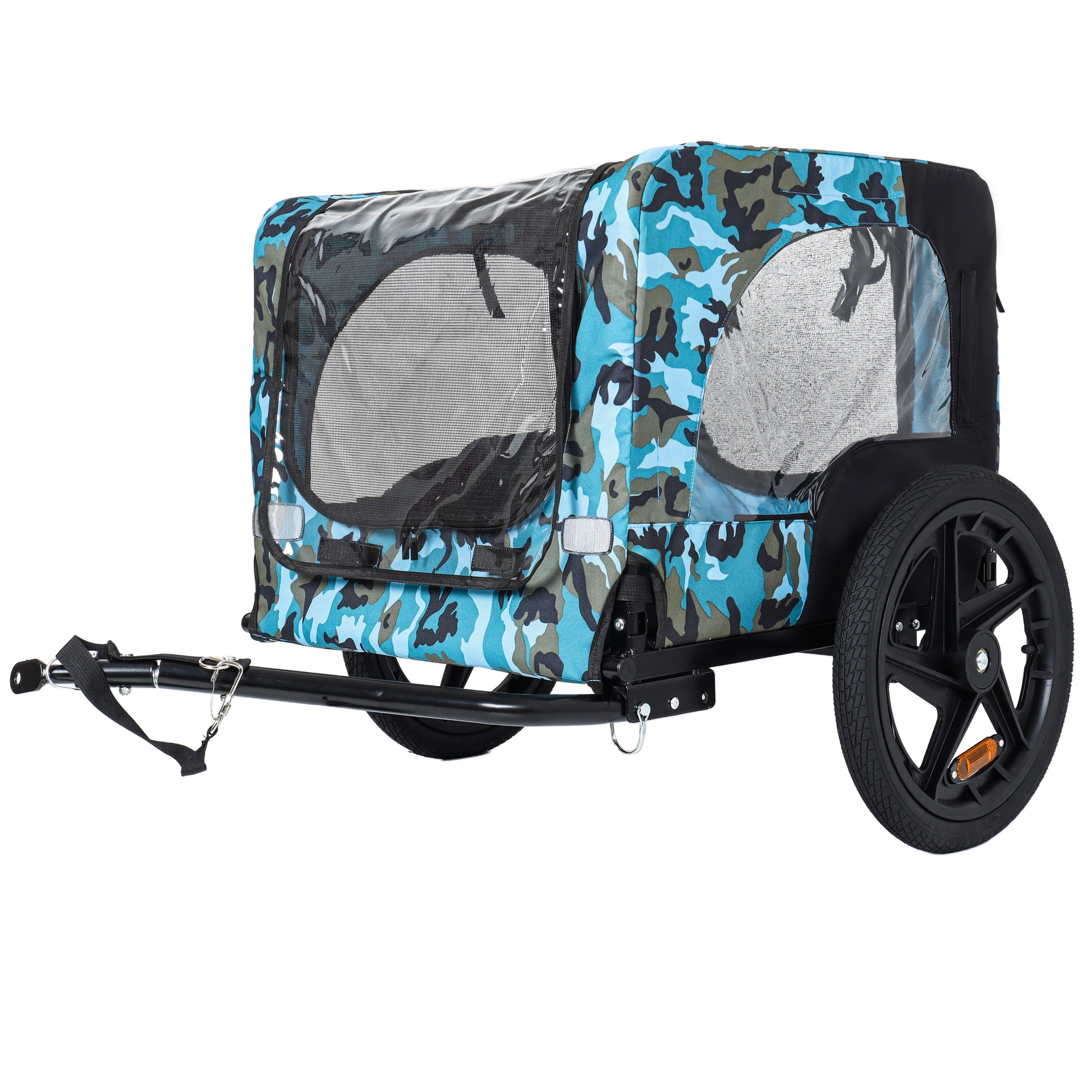 Outdoor Heavy Duty Collapsible Pet Bike Trailer with 16-Inch All-Terrain Wheels & Universal Hitch – Foldable Dog/Cargo Carrier Cart for Bicycles, blue+black