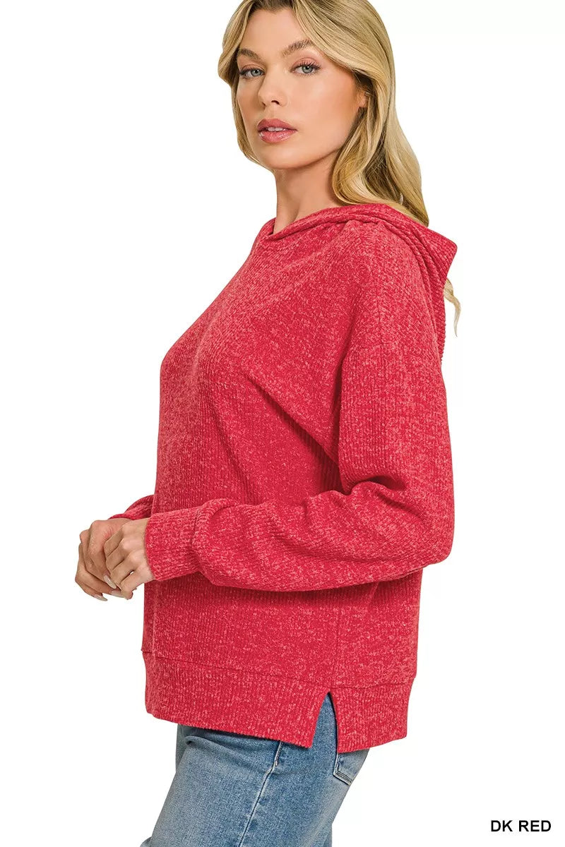 Zenana Brushed Ribbed Hacci Hoodie Pullover