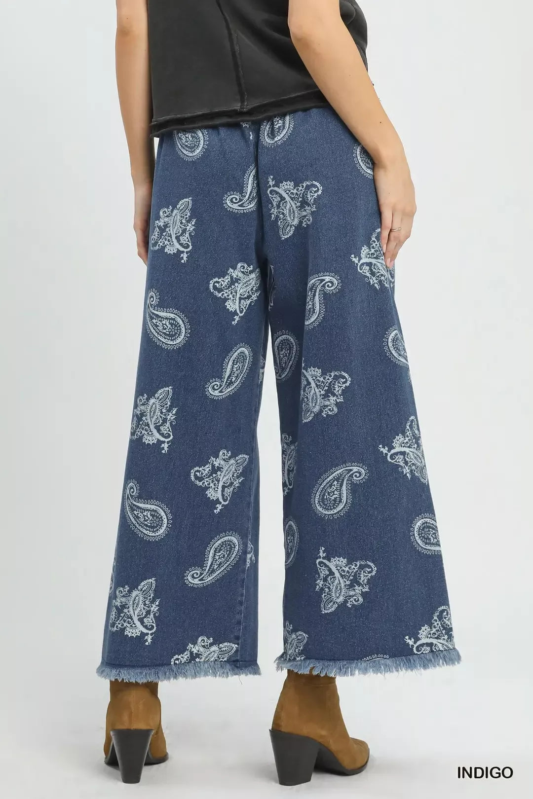 Umgee Denim Paisley Wide-Leg Pants