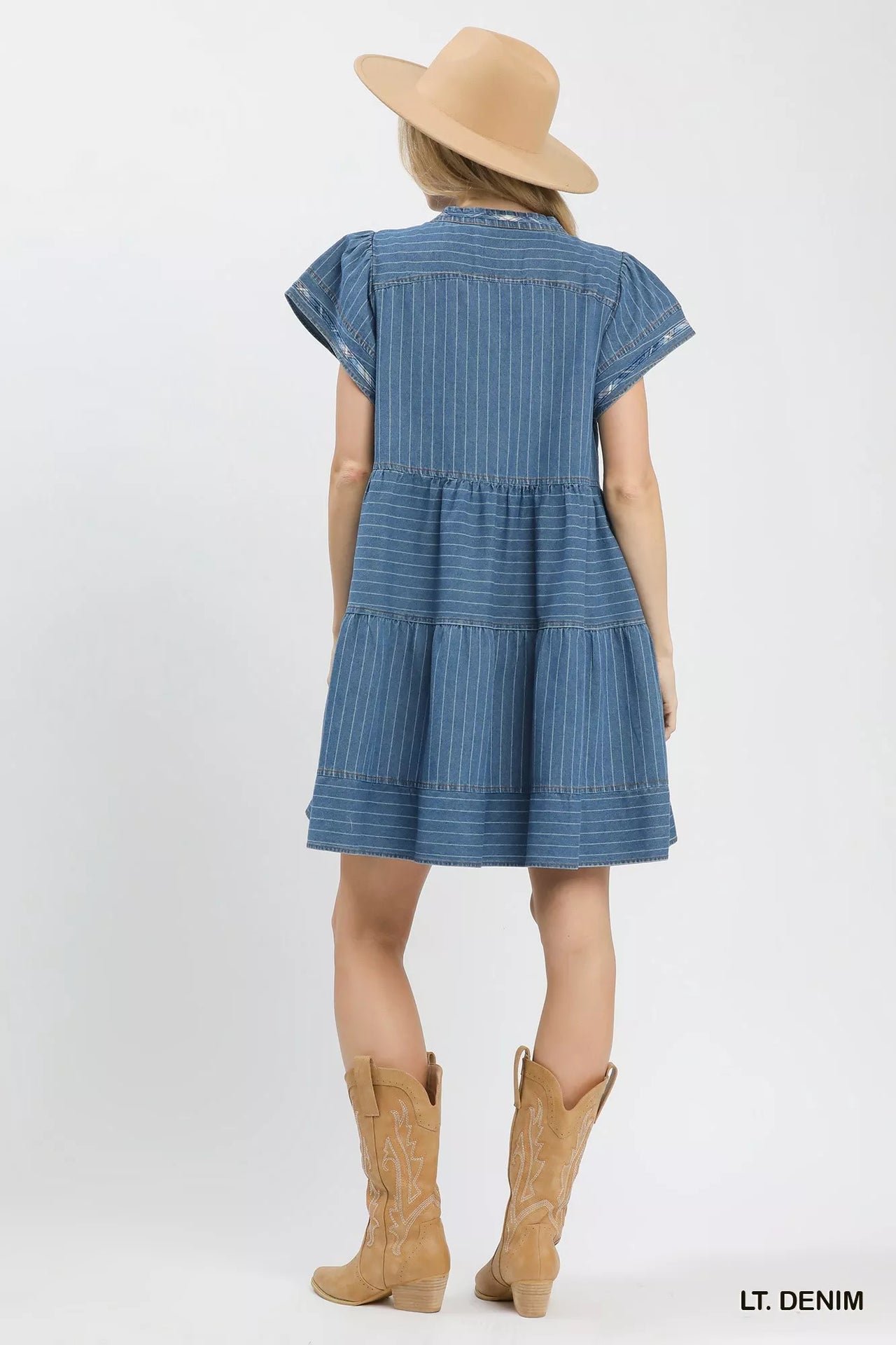 Umgee Chambray Tiered Babydoll Dress