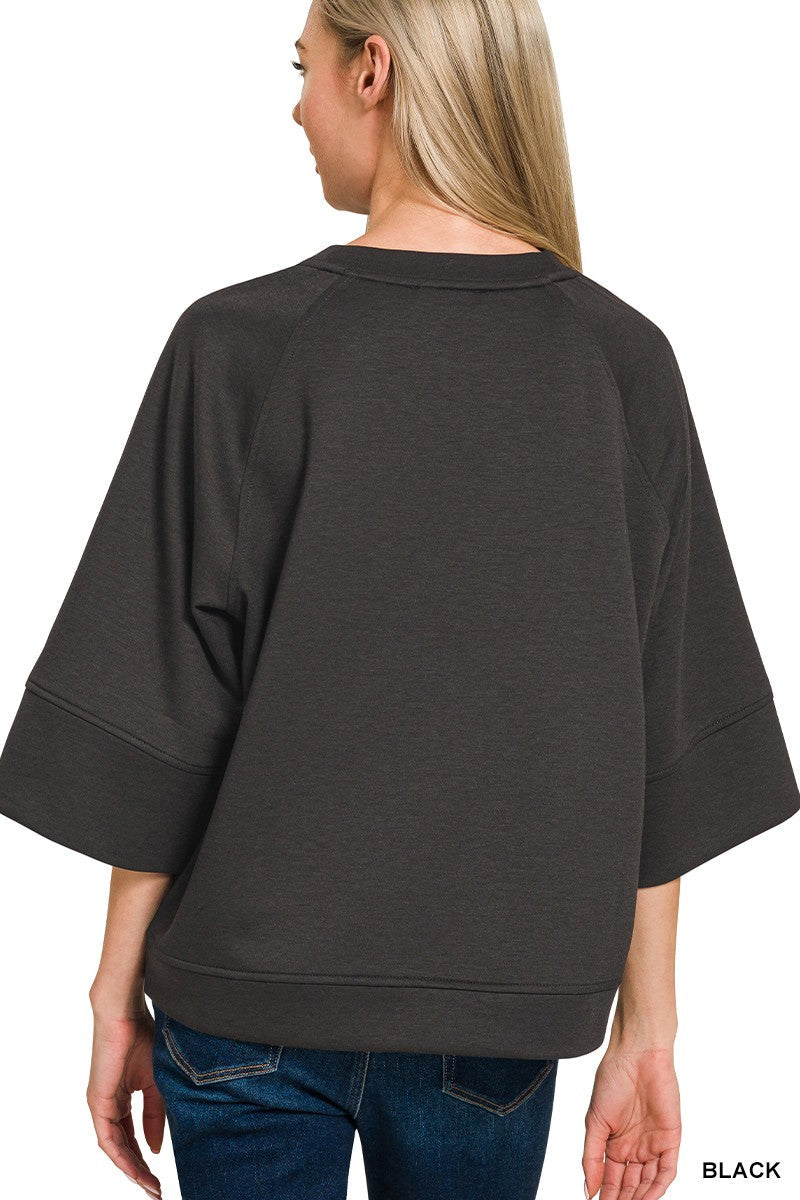 Zenana Scuba 3/4 Sleeve Pullover