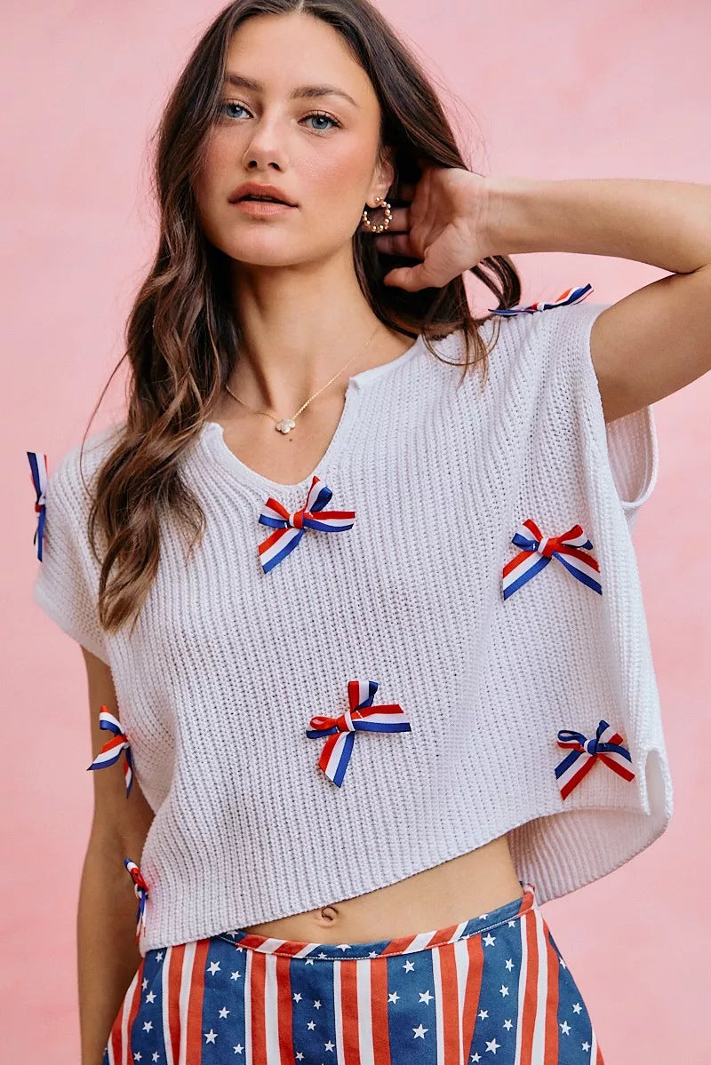 SO ME 4th Of July Ribbon Trimmed Dolman Sweater Top